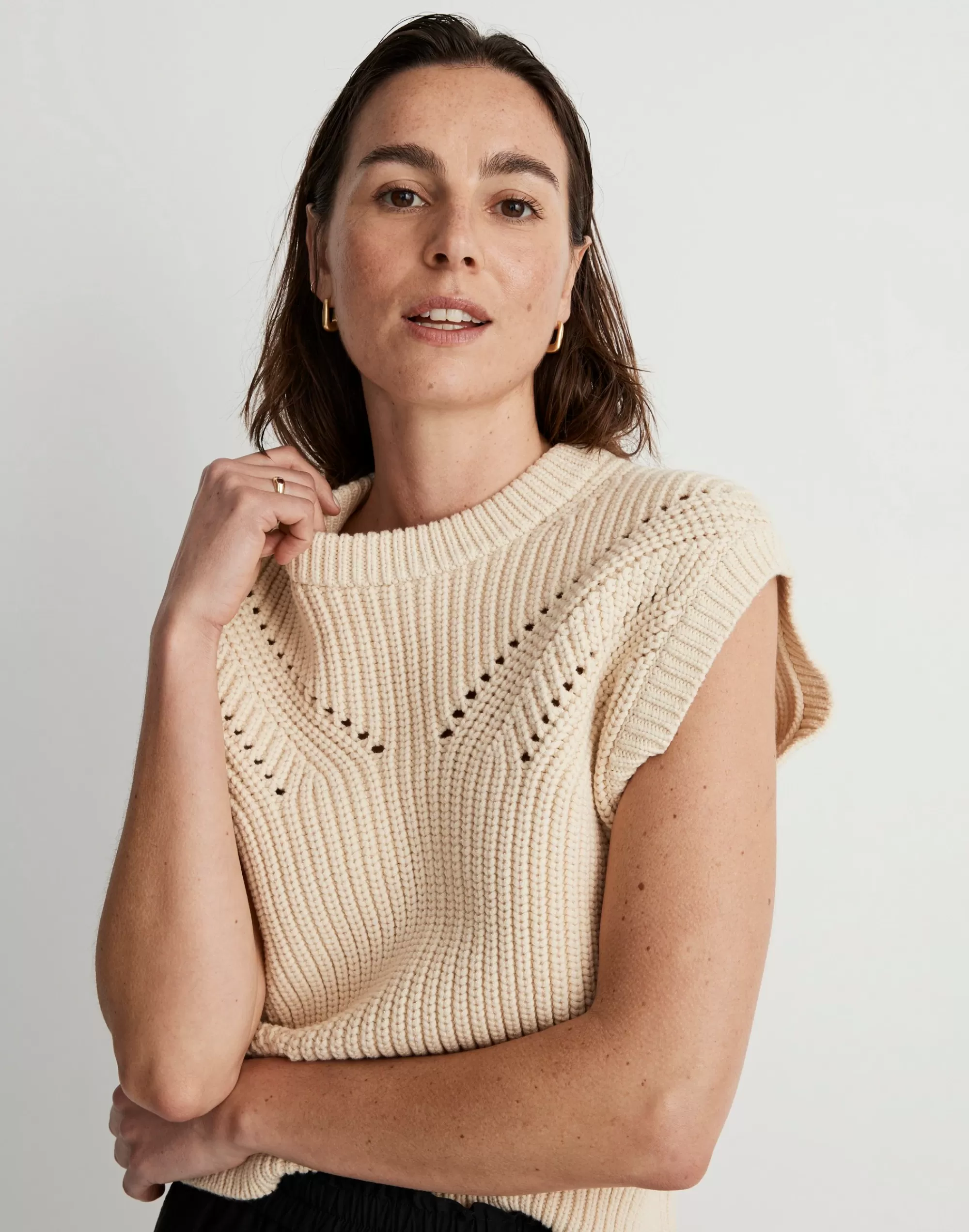 Madewell Sweaters>Mariella Pointelle Sweater Tee Sand