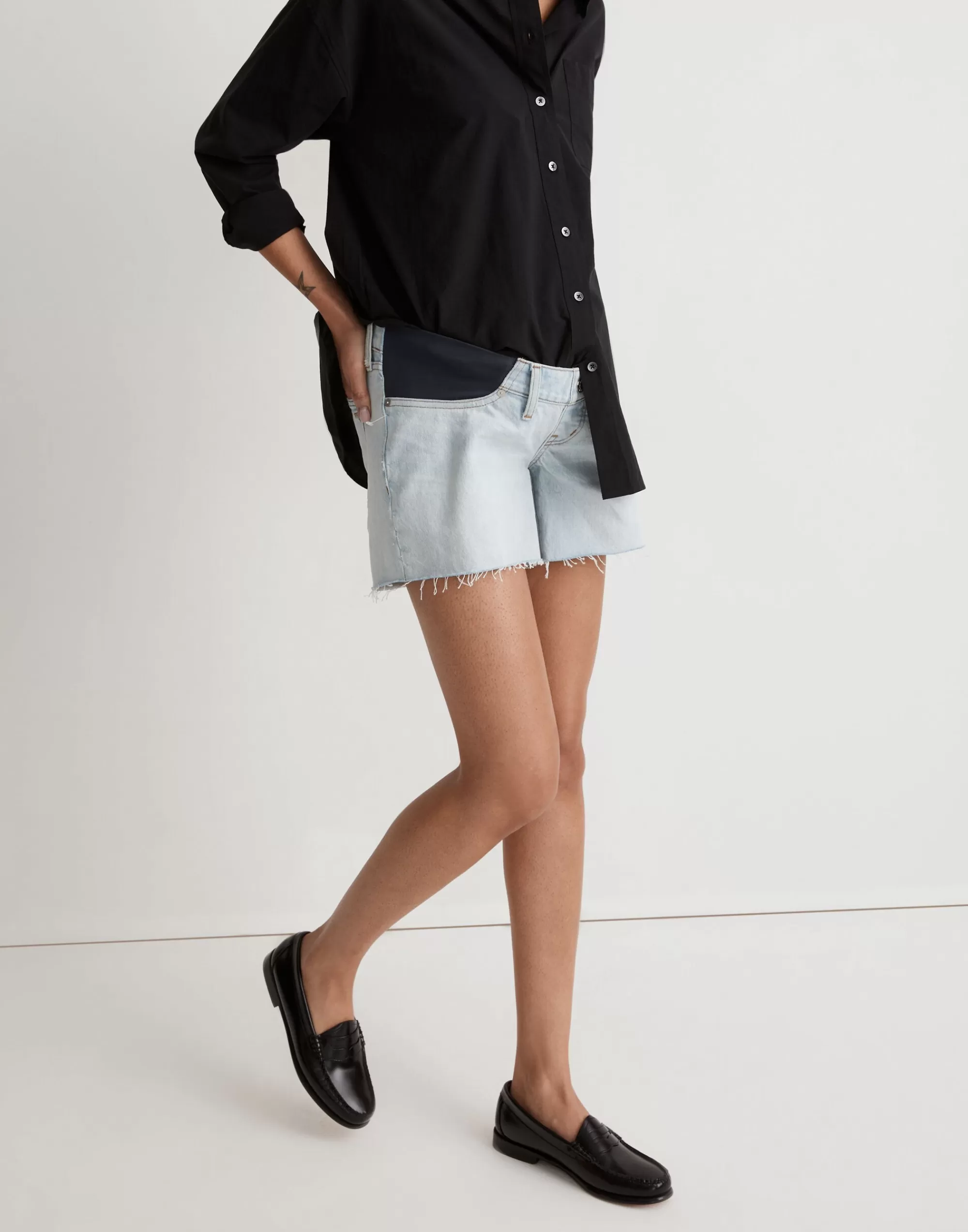 Madewell Shorts>Maternity Side-Panel Relaxed Mid-Length Denim Shorts In Essen Wash