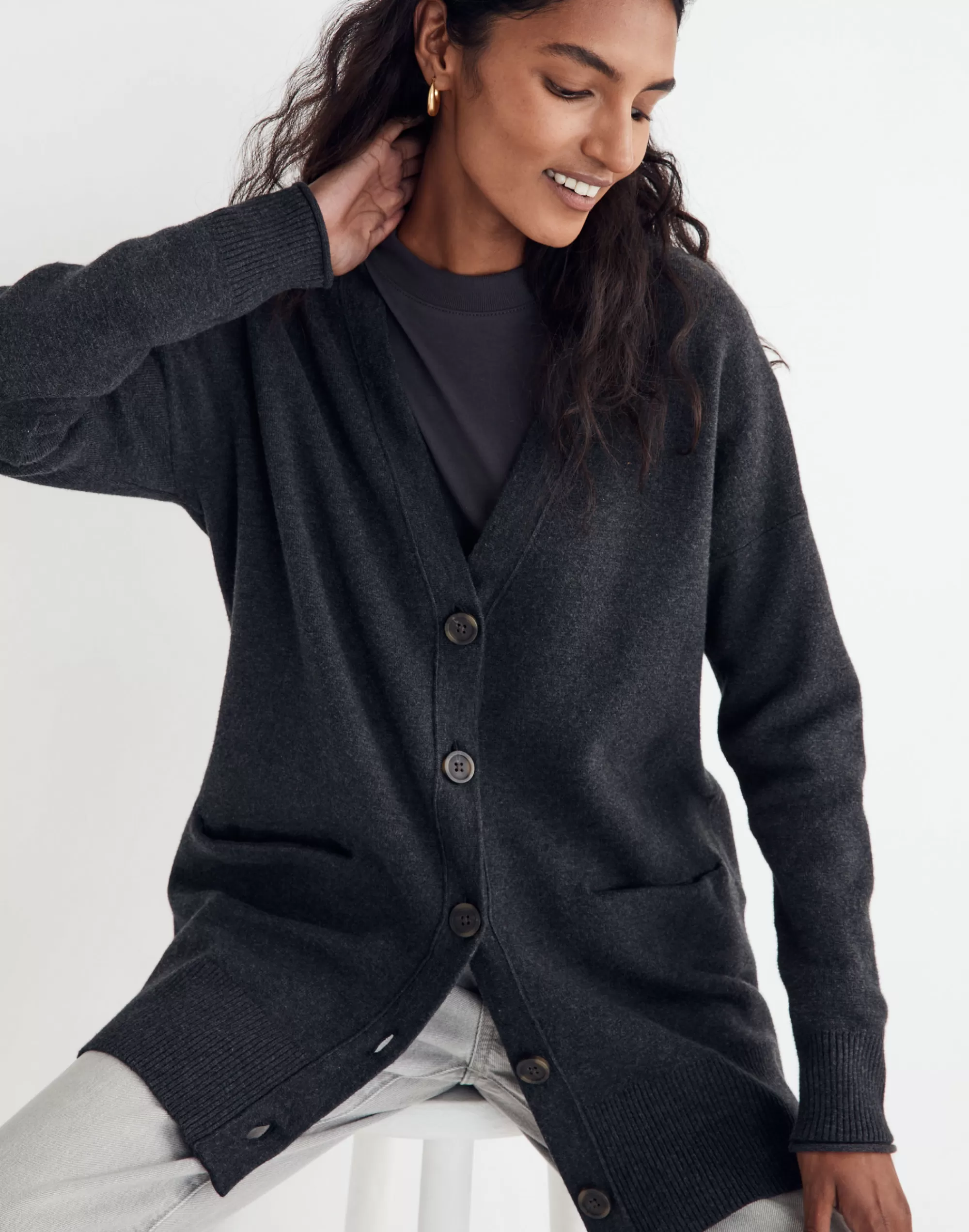 Madewell Sweaters>Miller Cardigan Sweater Hthr Charcoal