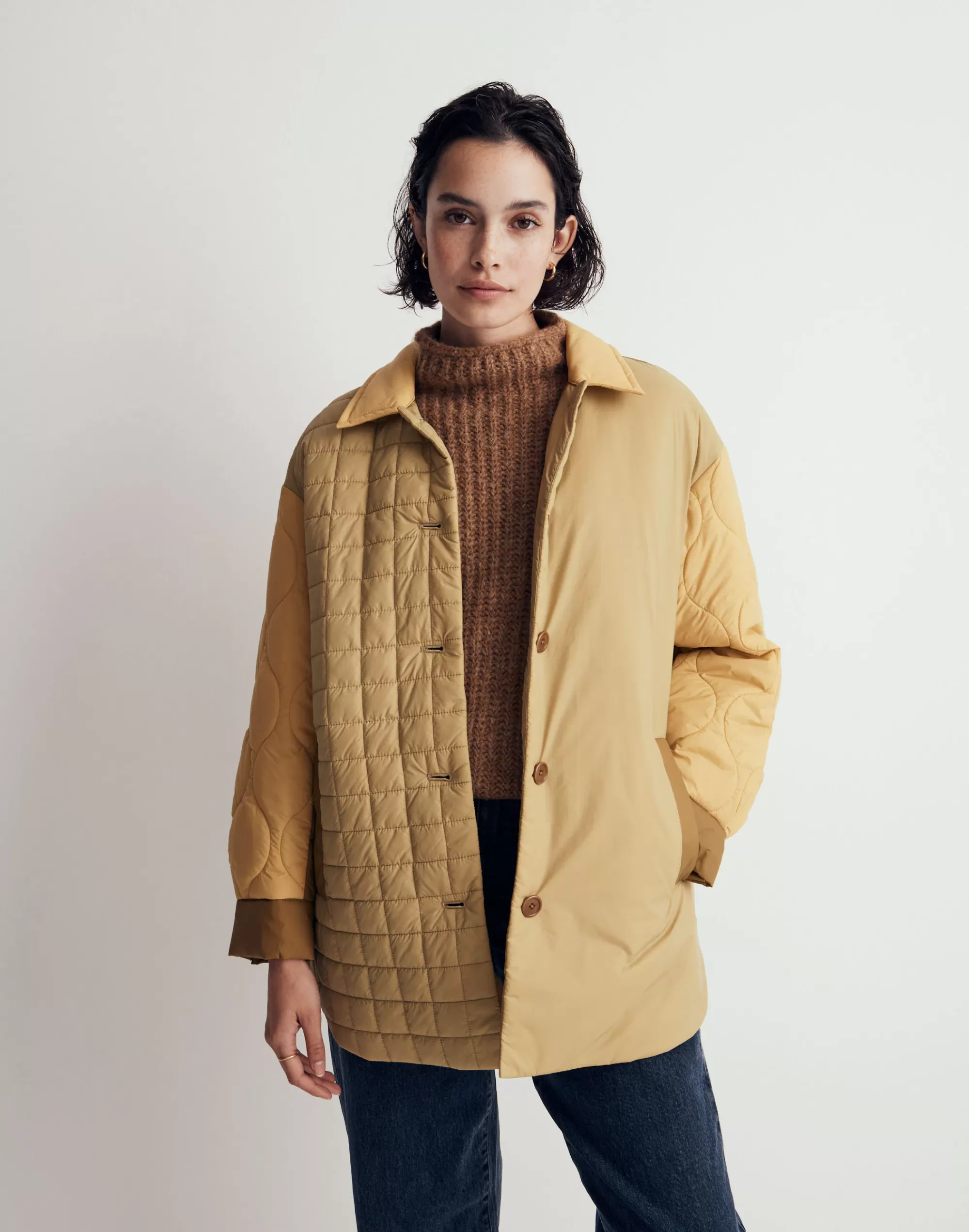 Madewell Jackets>Mixed-Quilt Shirt-Jacket In Recycled Nylon Muted Olive