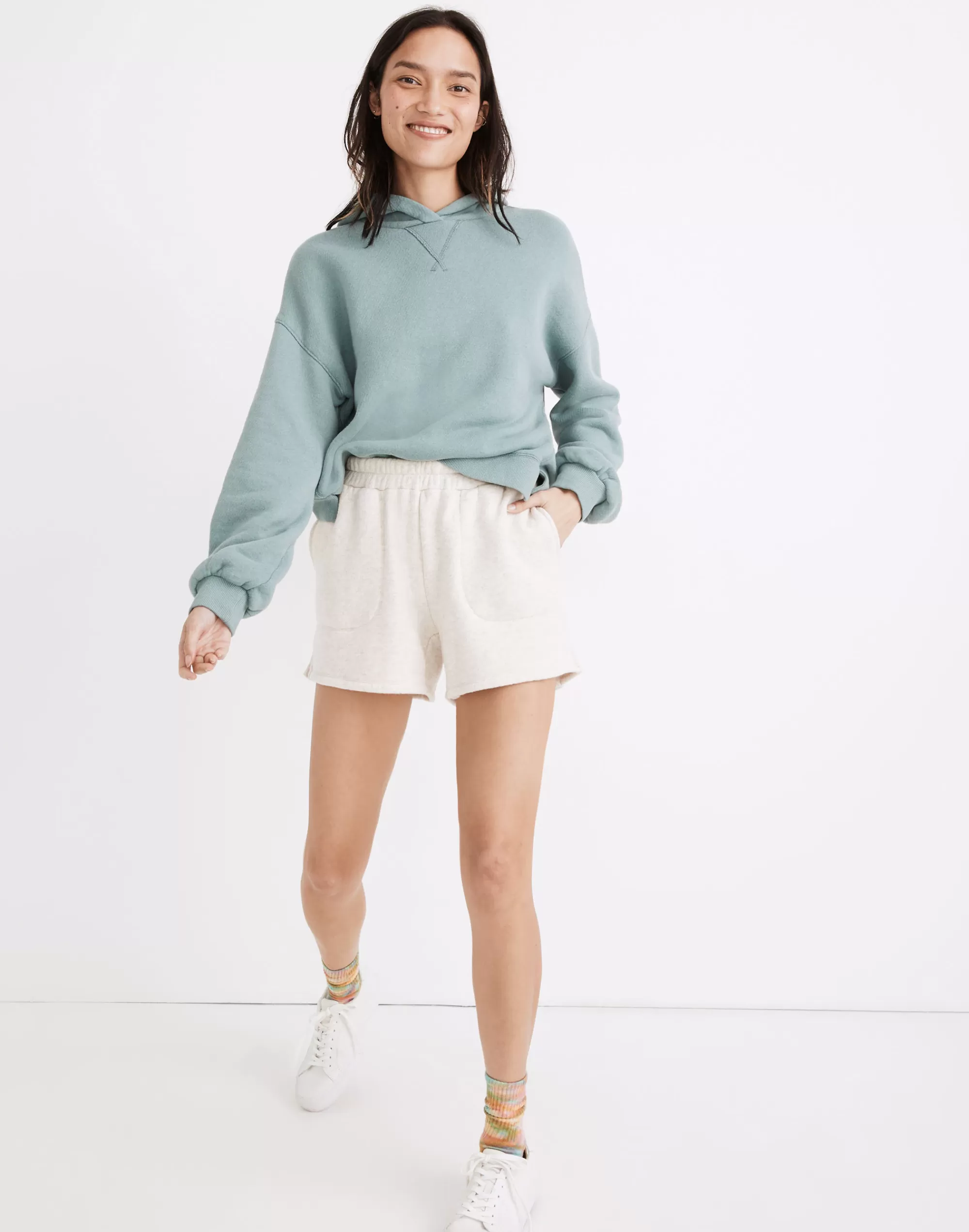 Madewell Shorts>Mwl Airyterry Stitched-Pocket Sweatshorts Hthr Lt Grey