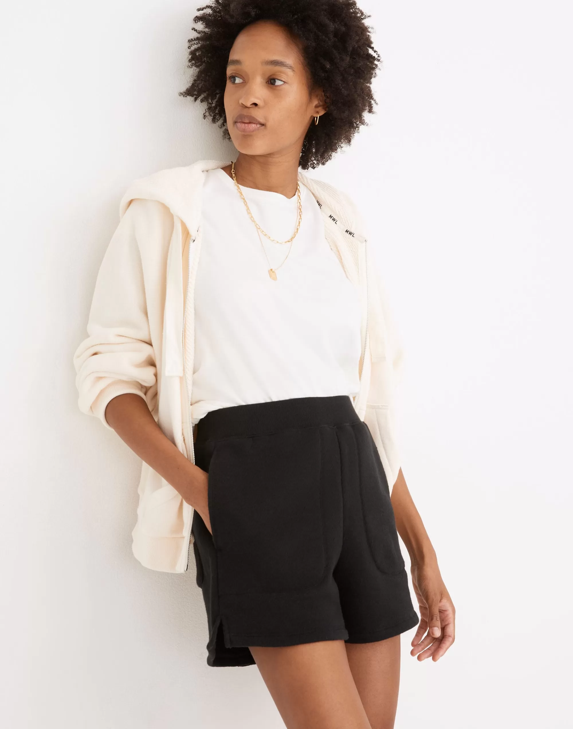 Madewell Shorts>Mwl Airyterry Stitched-Pocket Sweatshorts True Black