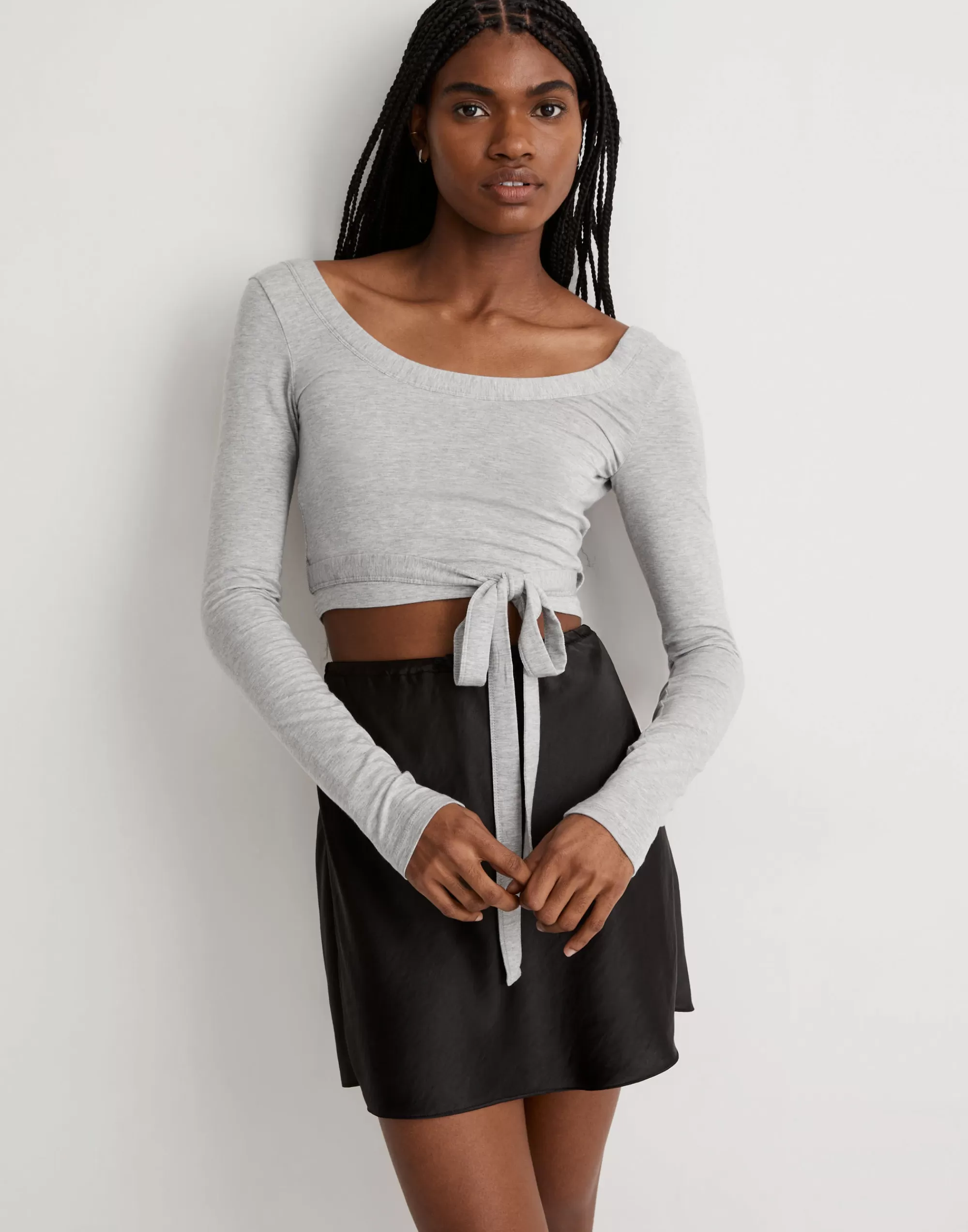 Madewell Tees>Mwl Ballet Wrap Top Hthr Gym Class Grey