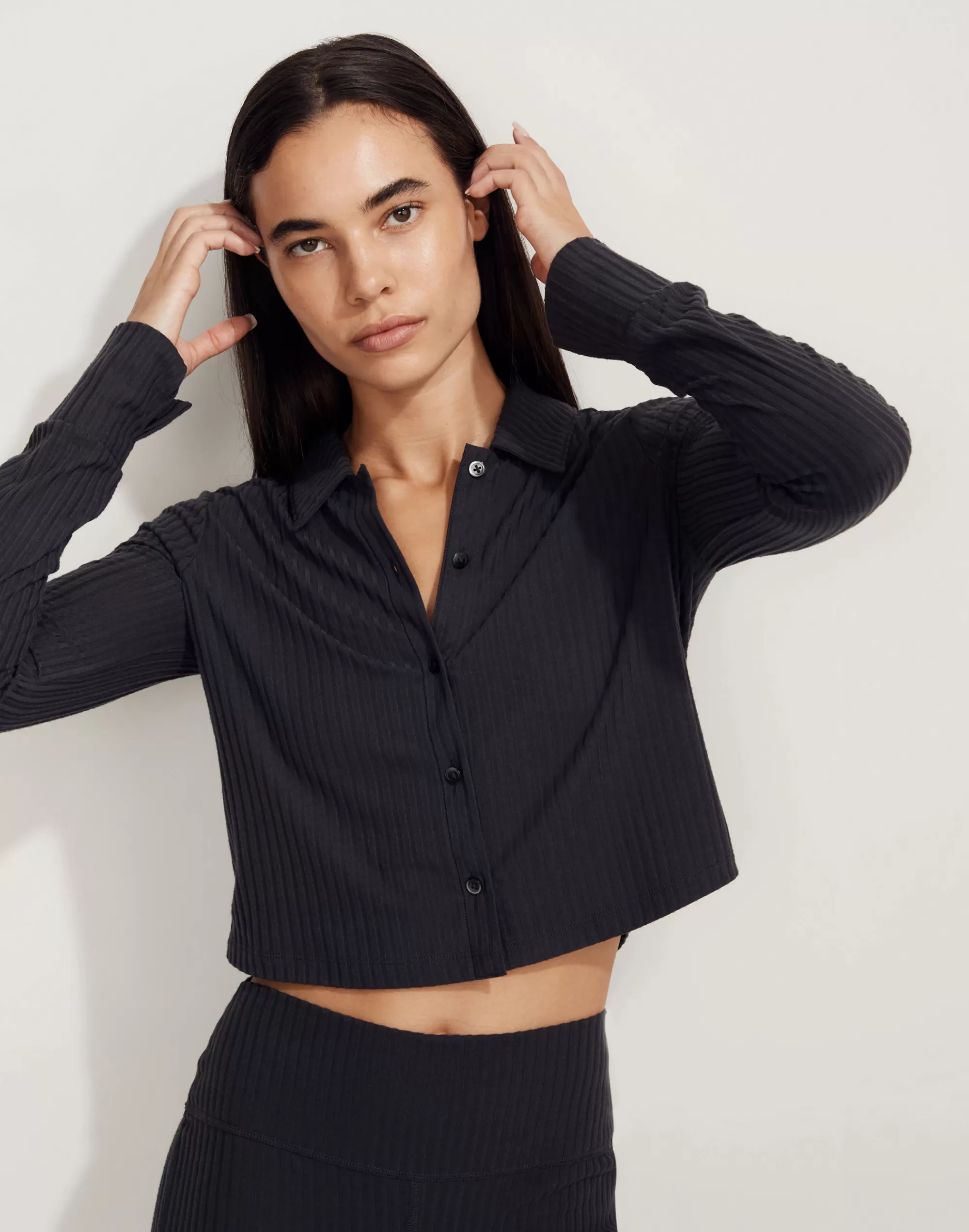 Madewell Tees>Mwl Brushed Rib Cropped Cardigan Sweater Black Coal