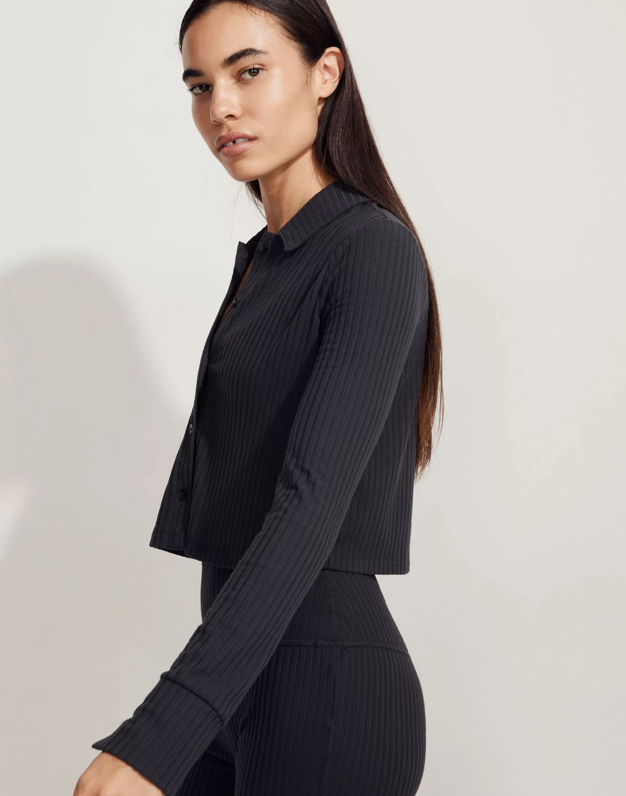 Madewell Tees>Mwl Brushed Rib Cropped Cardigan Sweater Black Coal