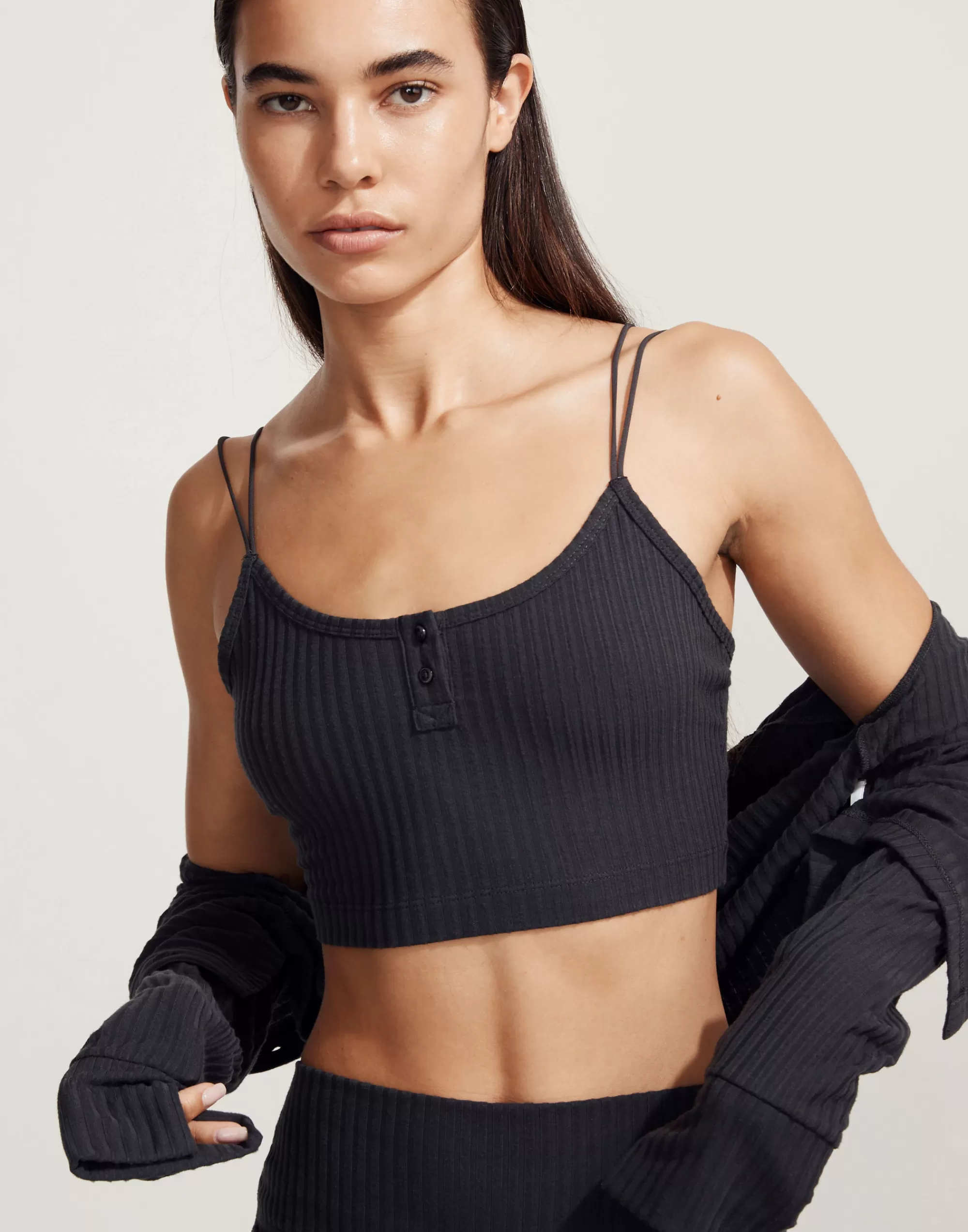 Madewell Tees>Mwl Brushed Rib Cropped Tank Black Coal