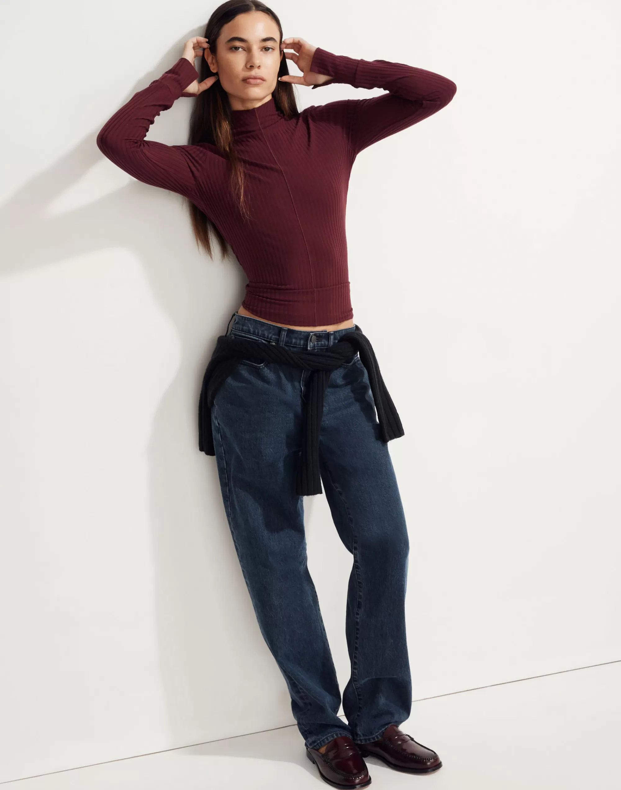 Madewell Tees>Mwl Brushed Rib Long-Sleeve Turtleneck Top Cabernet