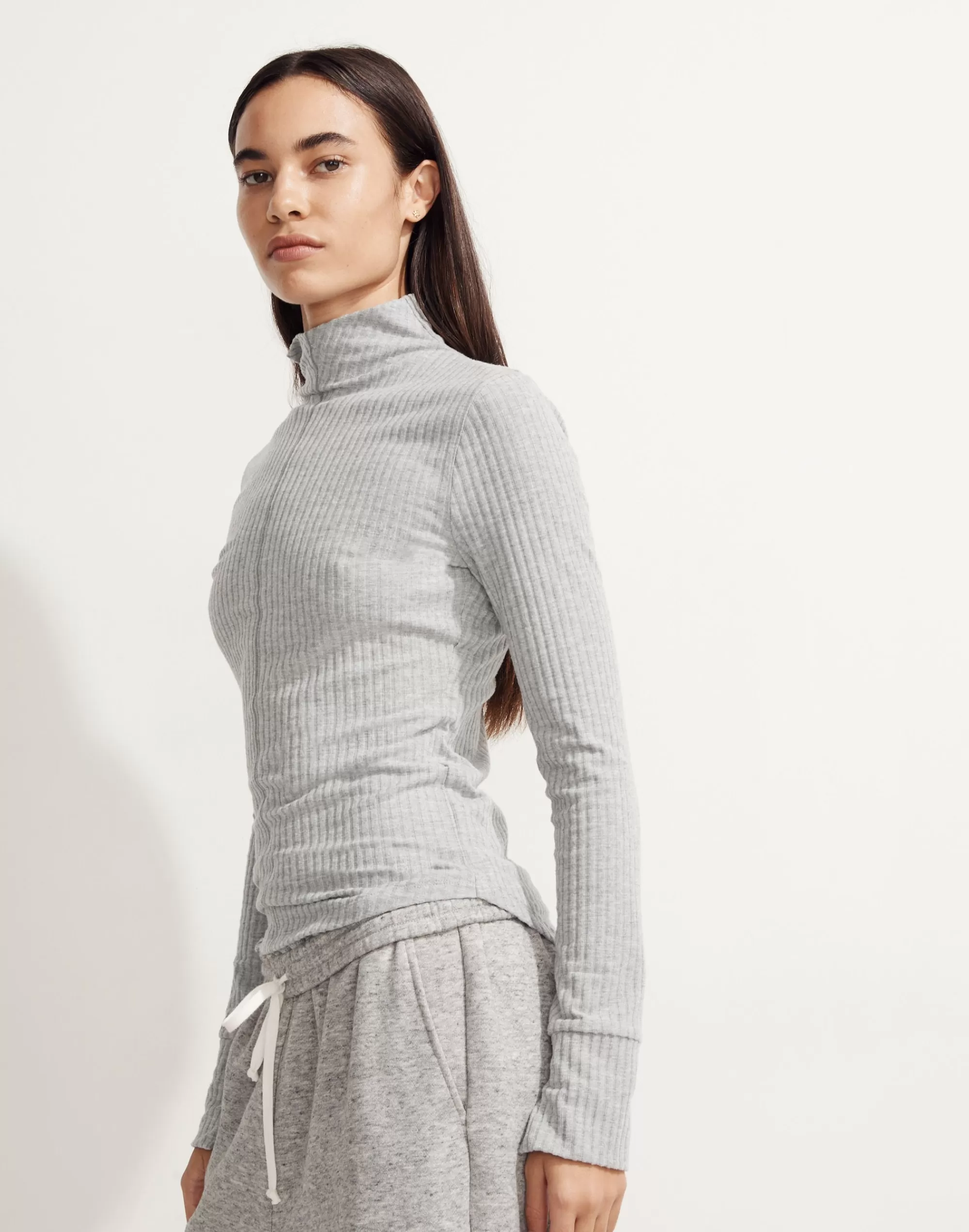 Madewell Tees>Mwl Brushed Rib Long-Sleeve Turtleneck Top Heather Gray