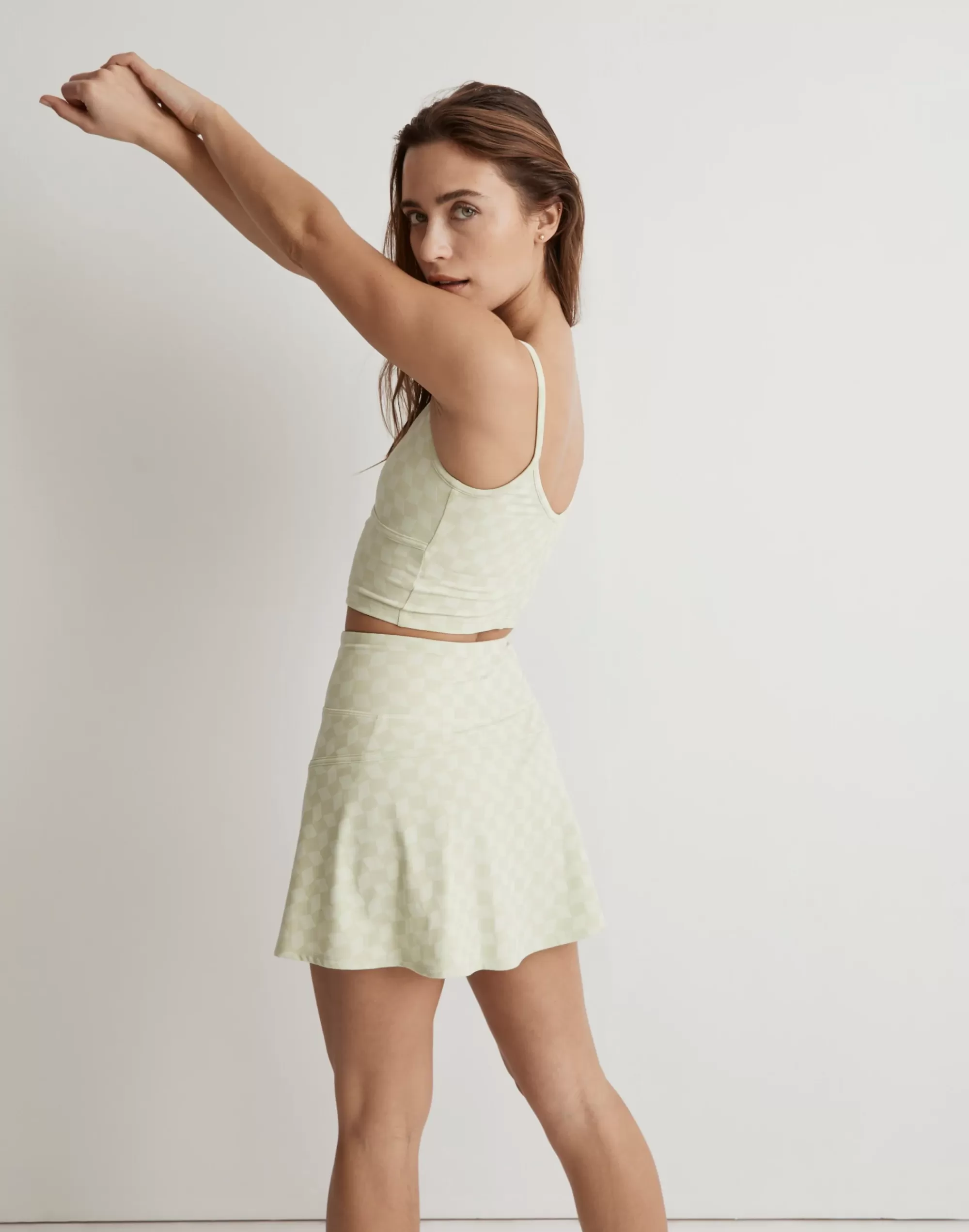 Madewell Activewear>Mwl Flex Longline Bra In Checkerboard Faded Seagrass