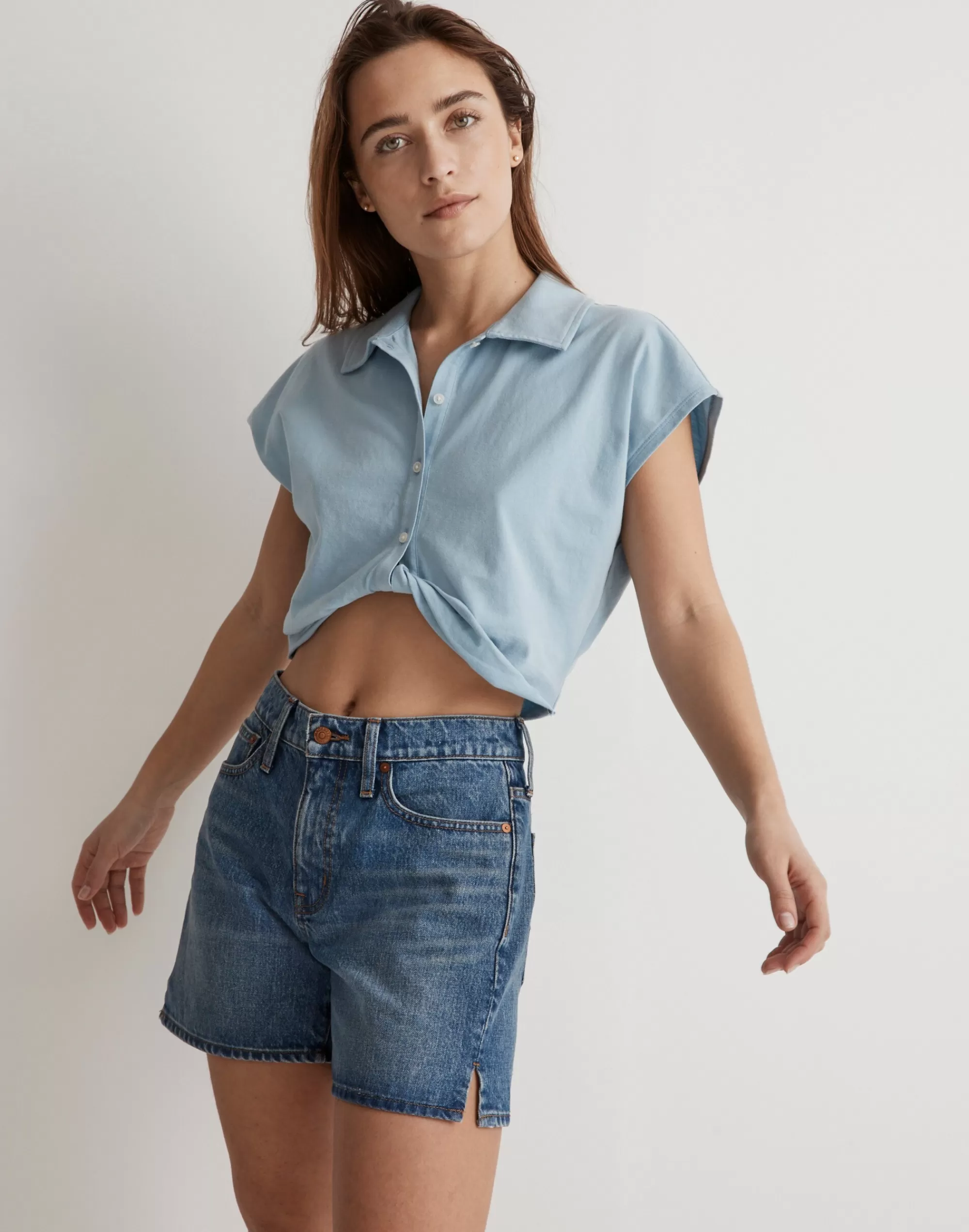 Madewell Activewear>Mwl Polo Twist Tee: Botanical Dye Edition Baby Blue Solid