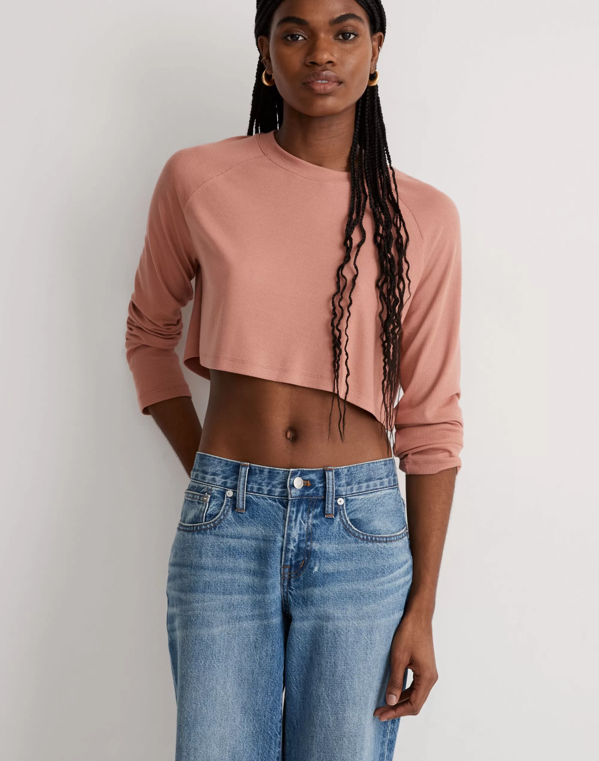 Madewell Tees>Mwl Raglan Supercropped Tee Dried Rose