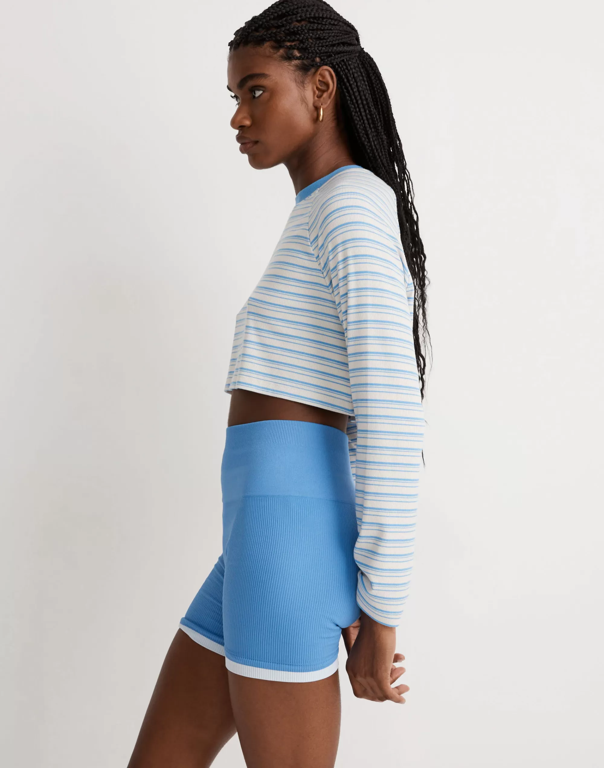 Madewell Tees>Mwl Raglan Supercropped Tee In Stripe Oasis Blue