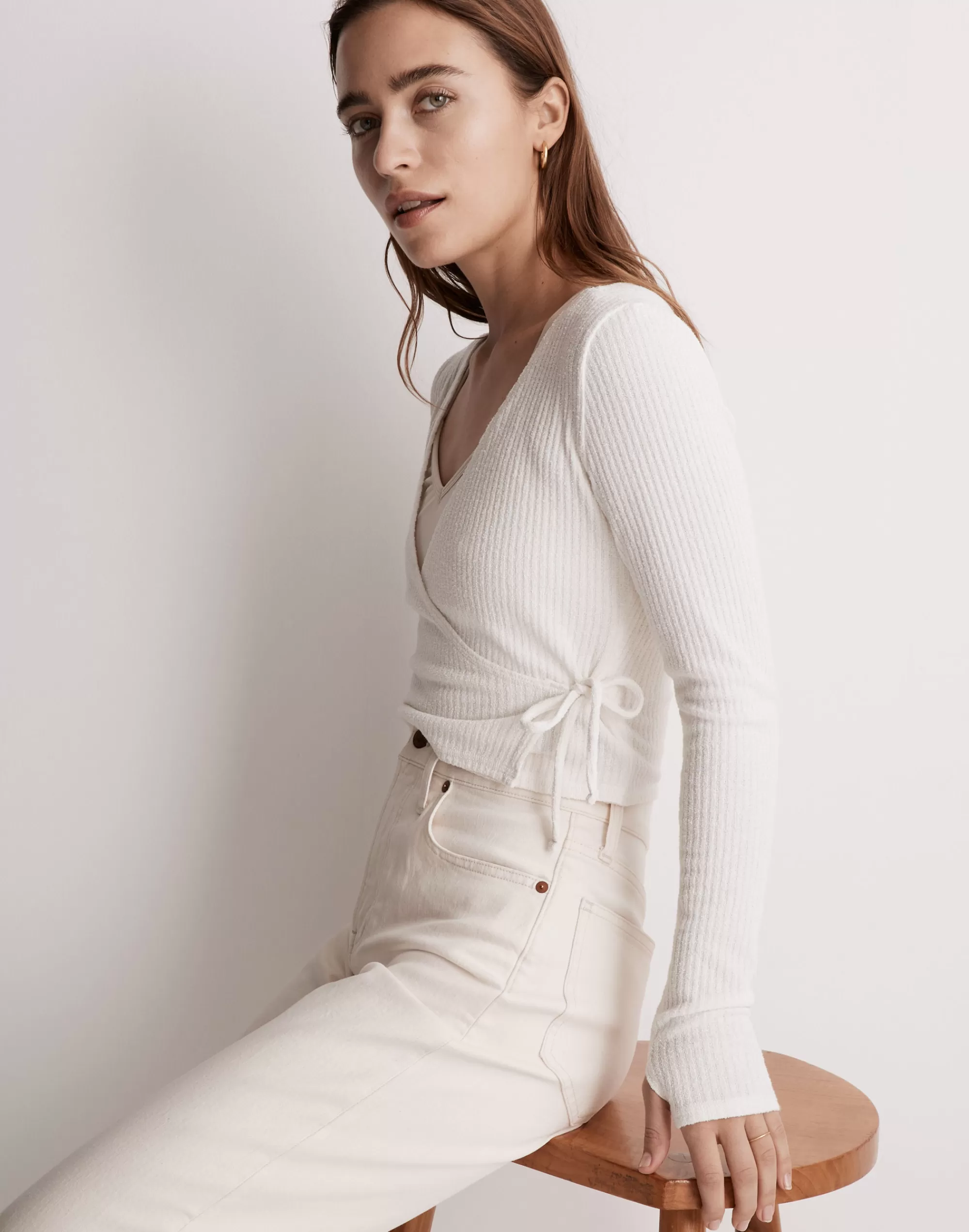 Madewell Sweatshirts & Sweatpants>Mwl Ribbed V-Neck Wrap Top Lighthouse