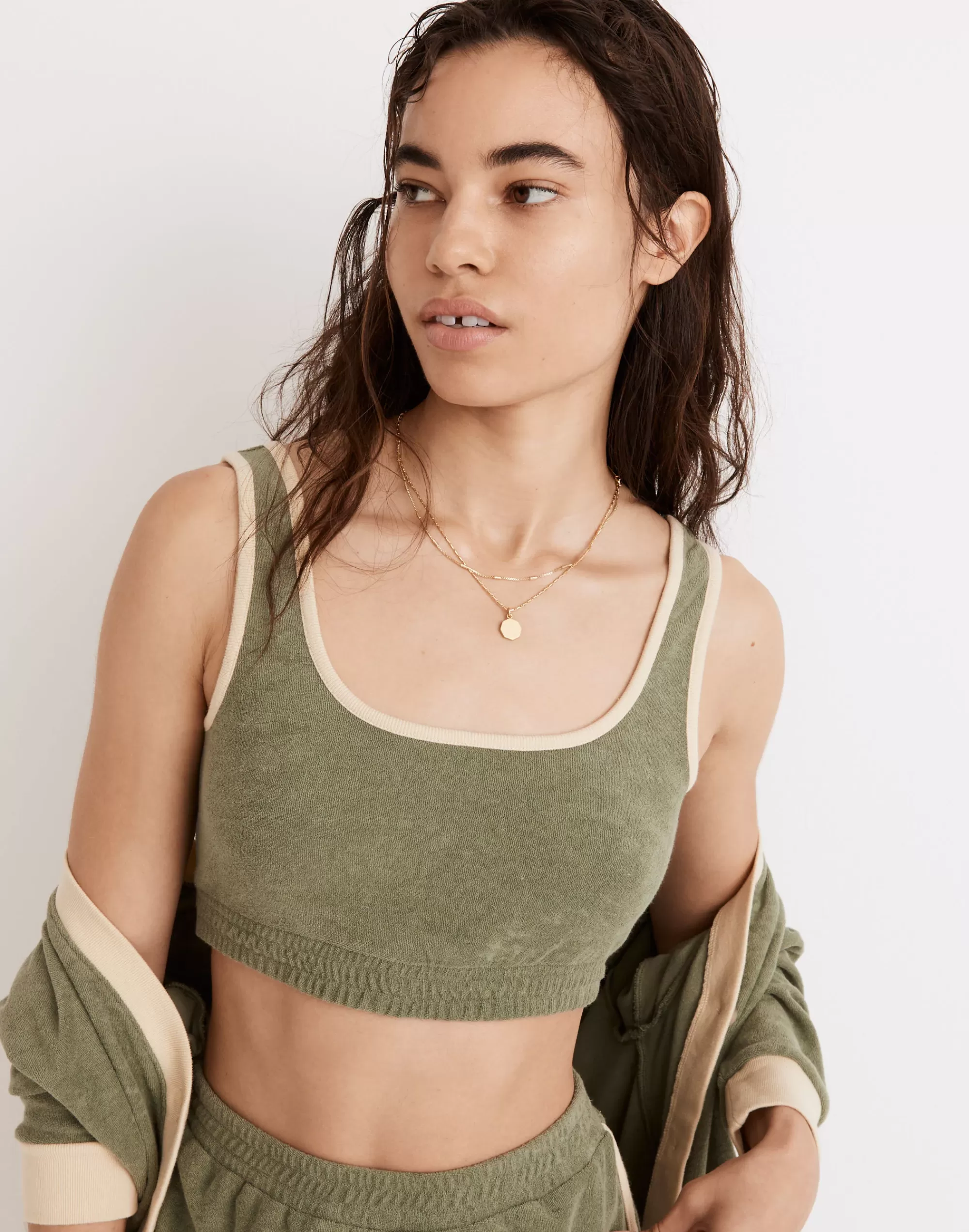 Madewell Tees>Mwl Towel Terry Sweatshirt Bralette Faded Palm