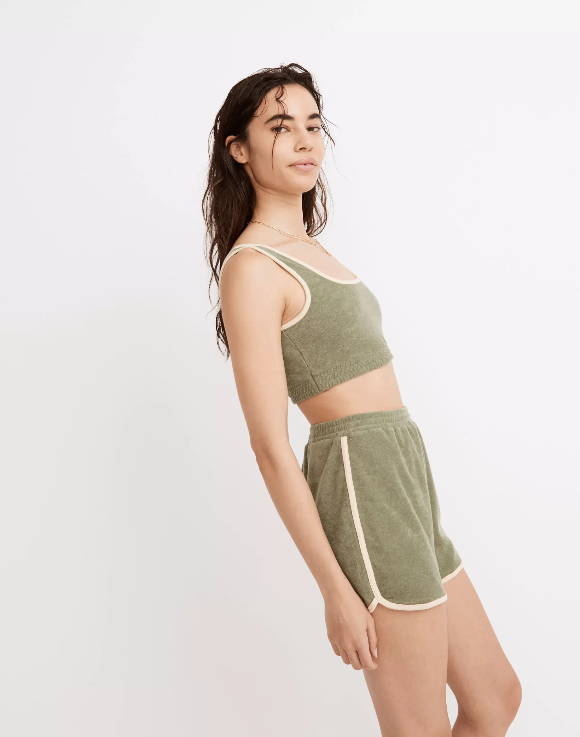 Madewell Tees>Mwl Towel Terry Sweatshirt Bralette Faded Palm