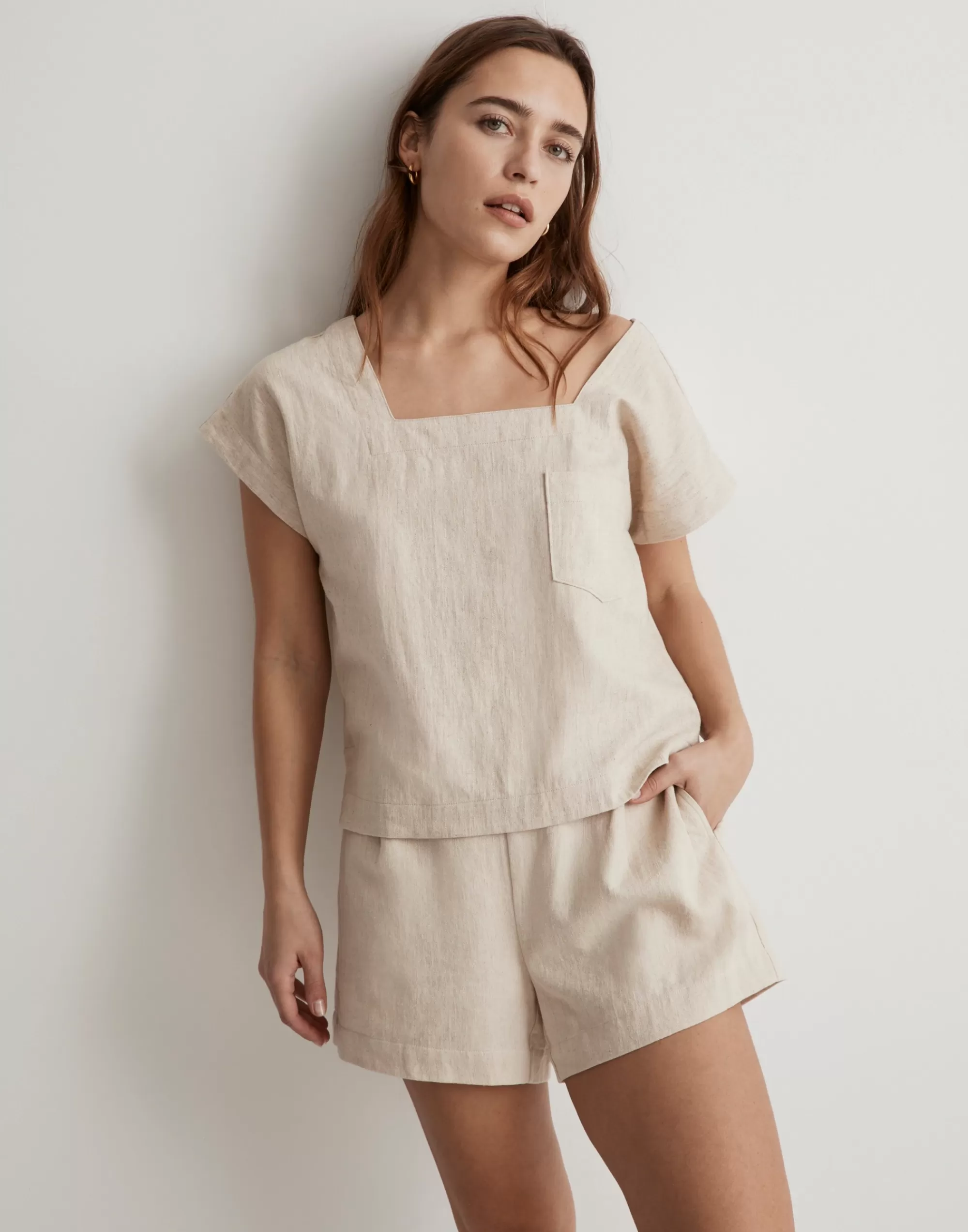 Madewell Tops & Shirts>Natural Linen-Cotton Square-Neck Top Natural Undyed