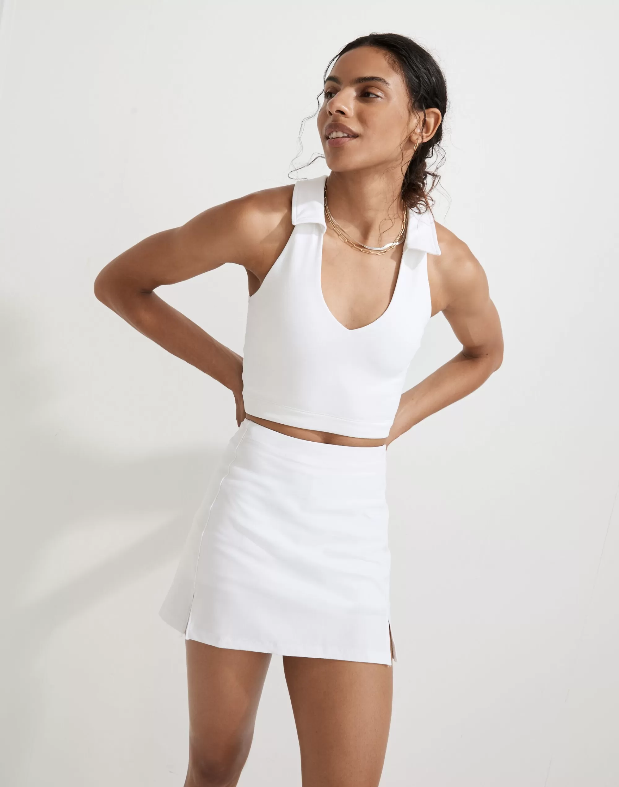 Madewell Activewear>Outdoor Voices Warmup Collared Crop Top White