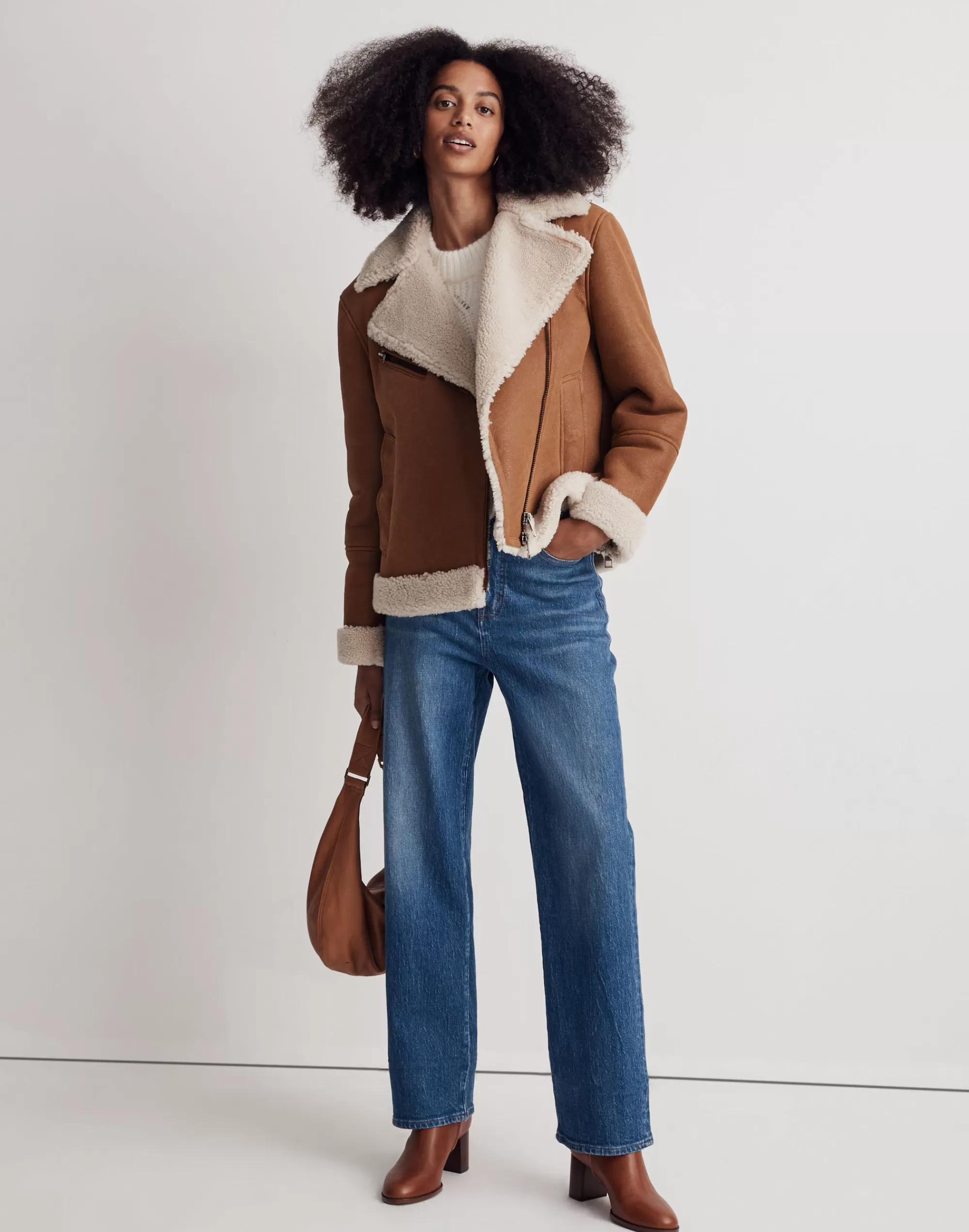 Madewell Jackets>Oversized Shearling Motorcycle Jacket Acorn