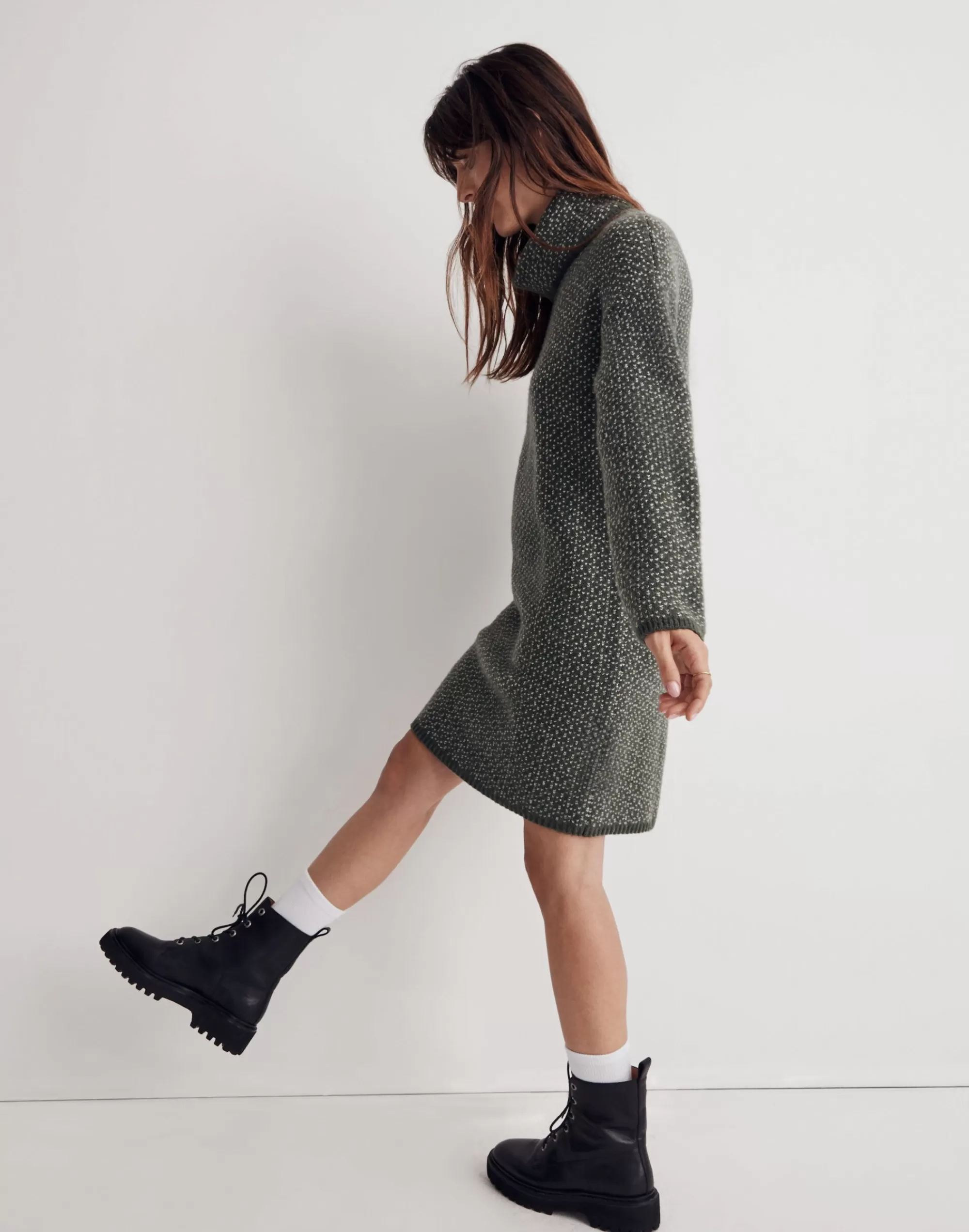 Madewell Dresses>Oversized Turtleneck Sweater Dress In Geo Print Heather Fatigue