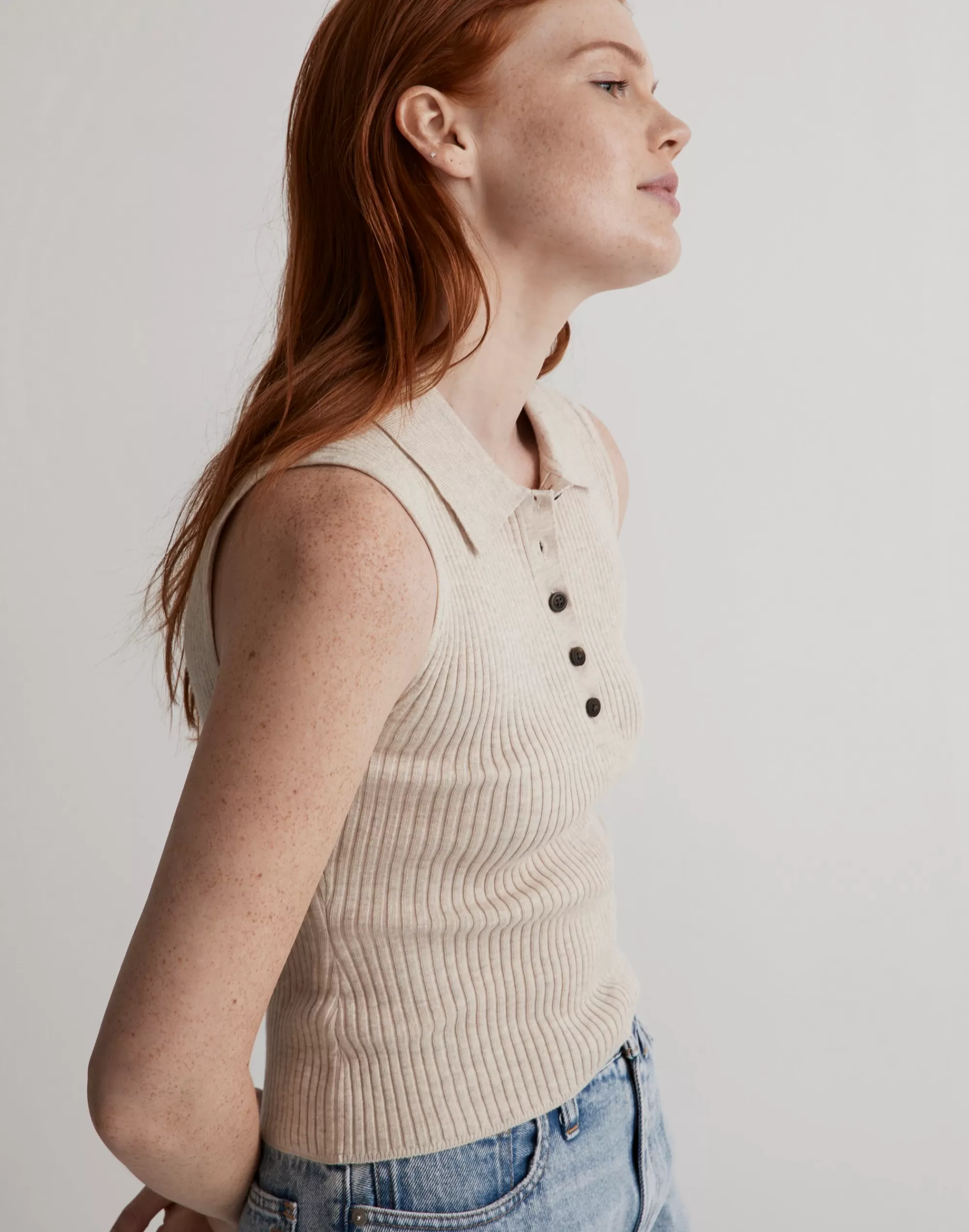 Madewell Sweaters>Owen Polo Sweater Tank Hthr Sand