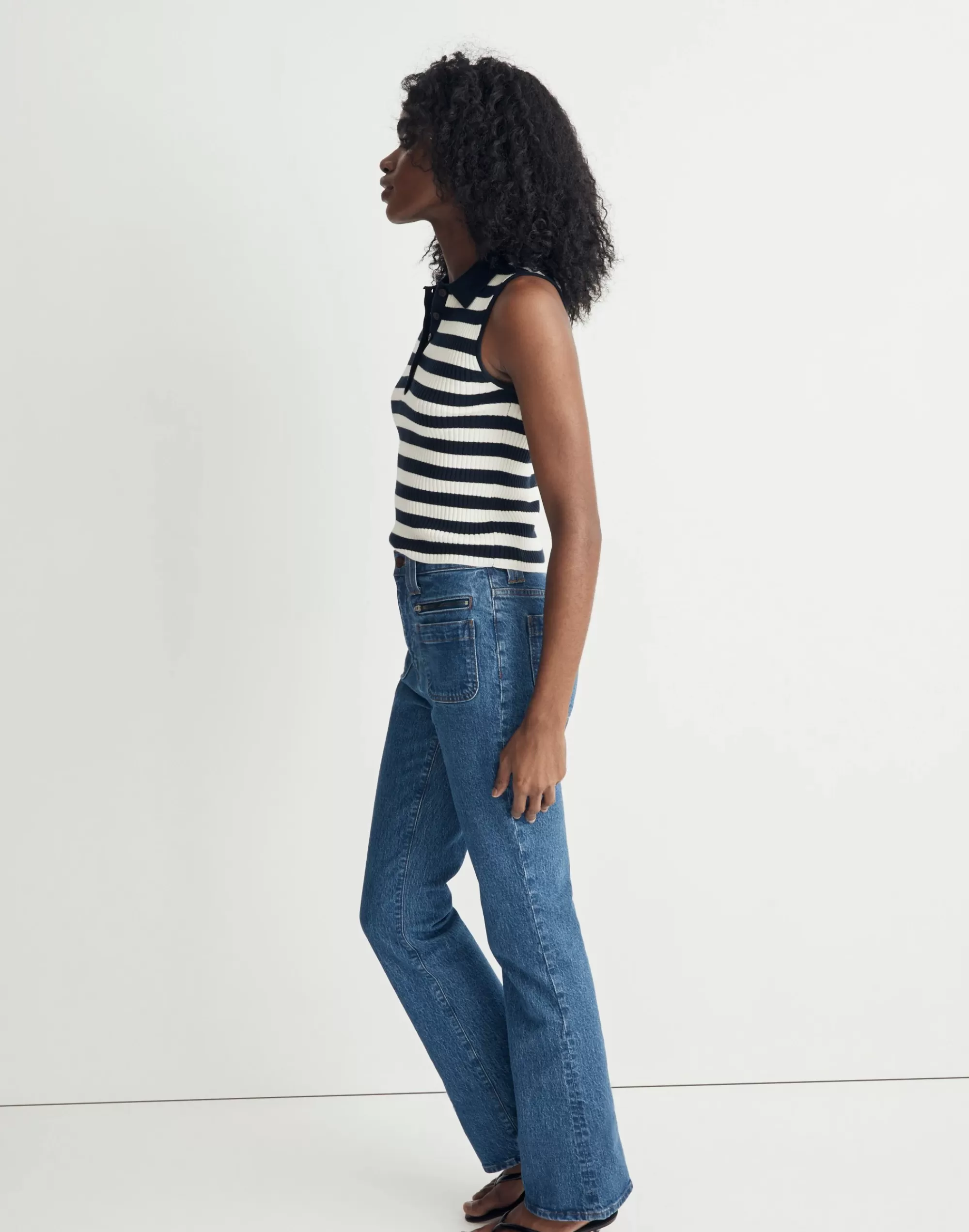 Madewell Tops & Shirts>Owen Polo Sweater Tank In Stripe Deep Indigo