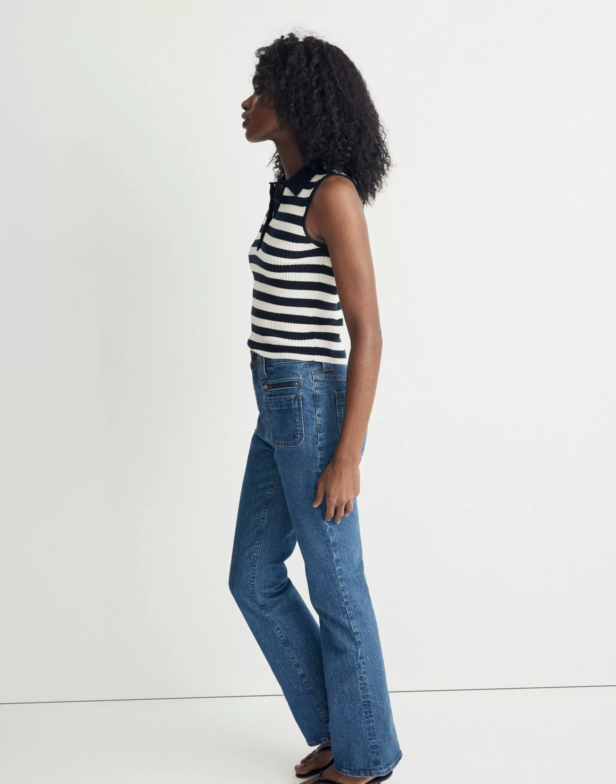 Madewell Sweaters>Owen Polo Sweater Tank In Stripe Deep Indigo