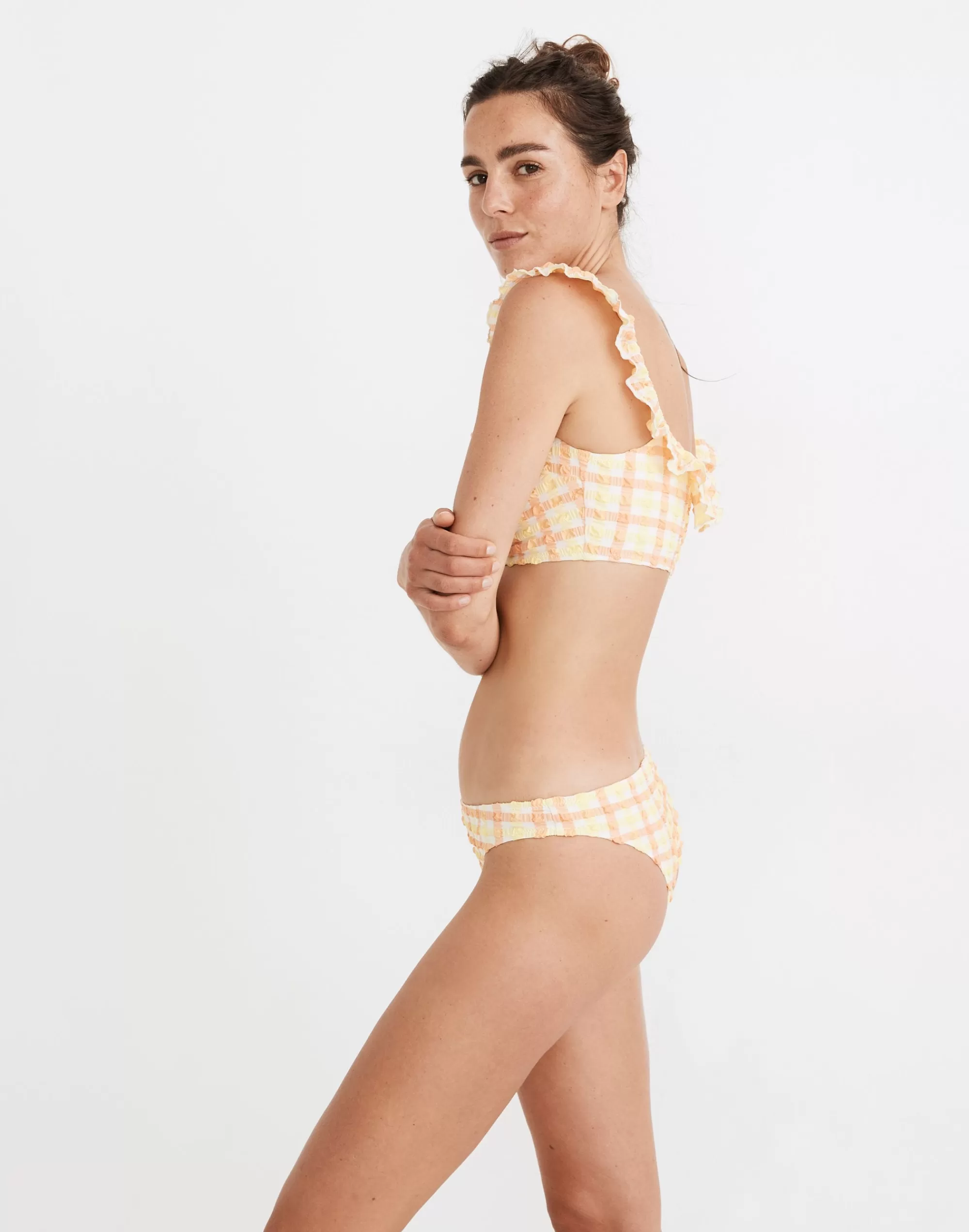 Madewell Swim>Paloma Bikini Bottom In Seersucker Gingham Cantaloupe/Lemon Zest