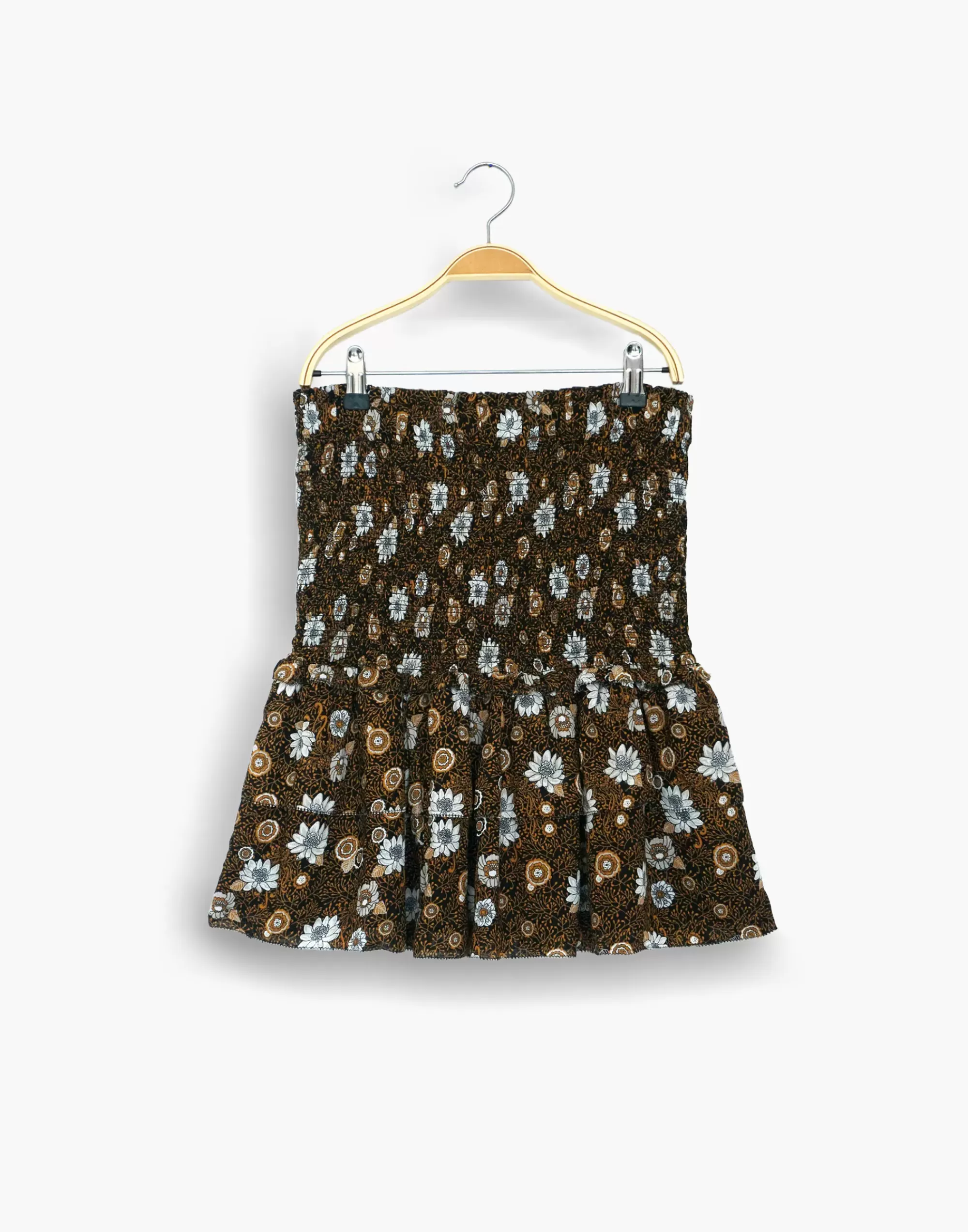 Madewell Skirts>Paneros Lennon Smocked Mini Skirt In Black Dahlia Black Multi