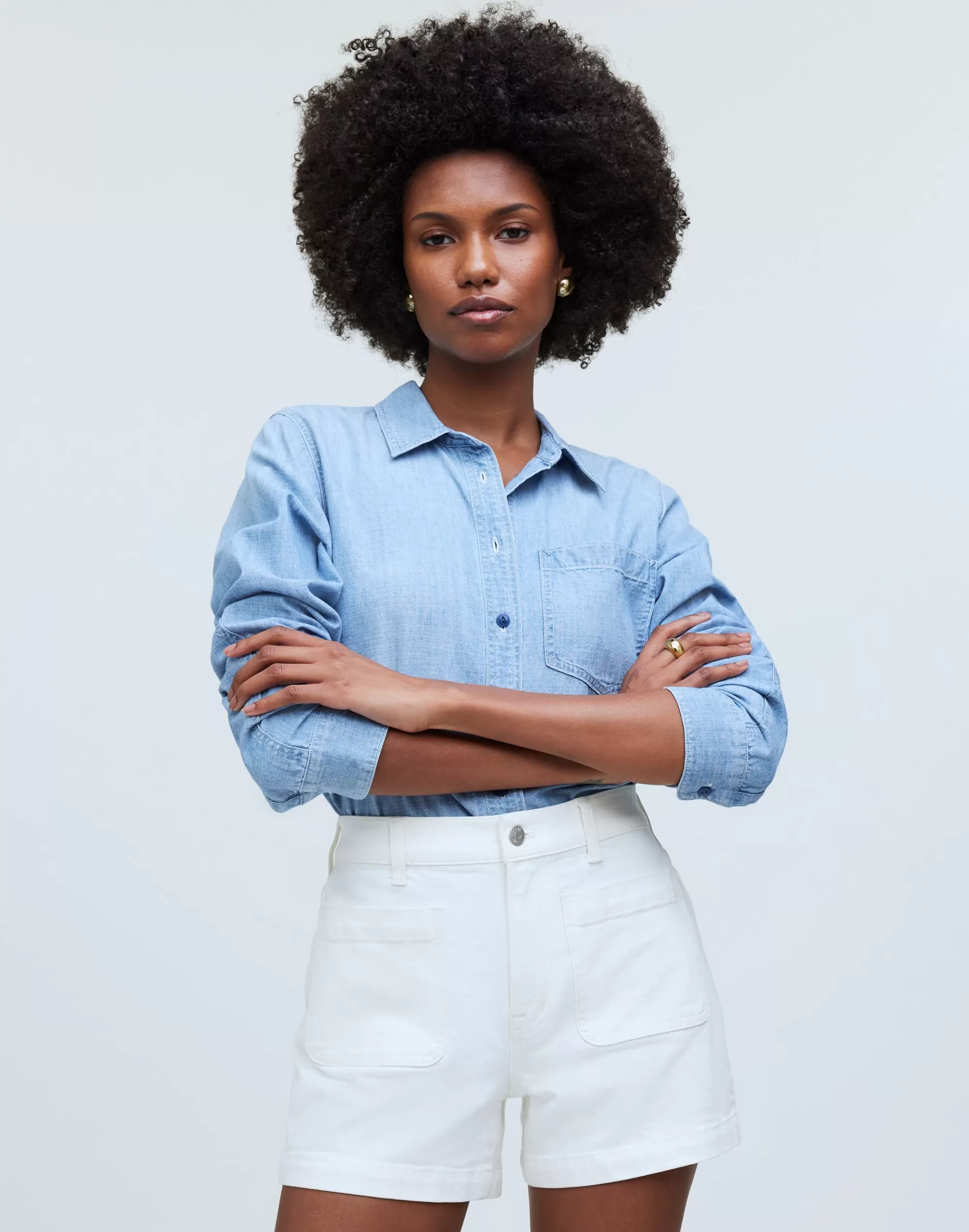 Madewell Shorts>Patch-Pocket Denim Shorts In Tile White