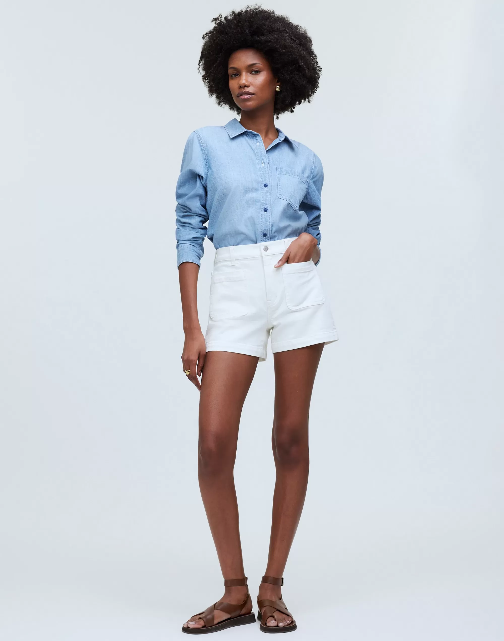 Madewell Shorts>Patch-Pocket Denim Shorts In Tile White