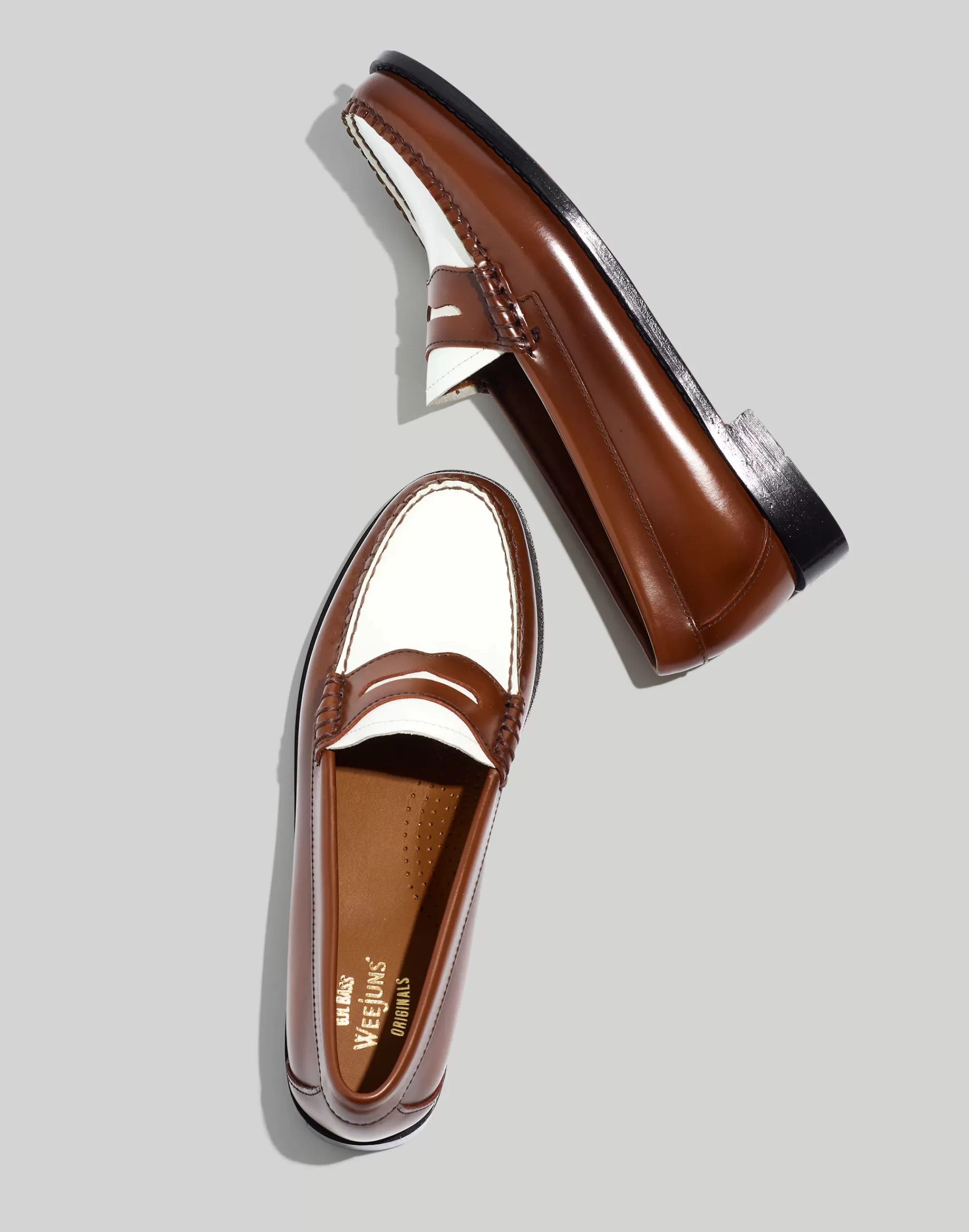 Madewell Flats>Penny Loafers Tan And White