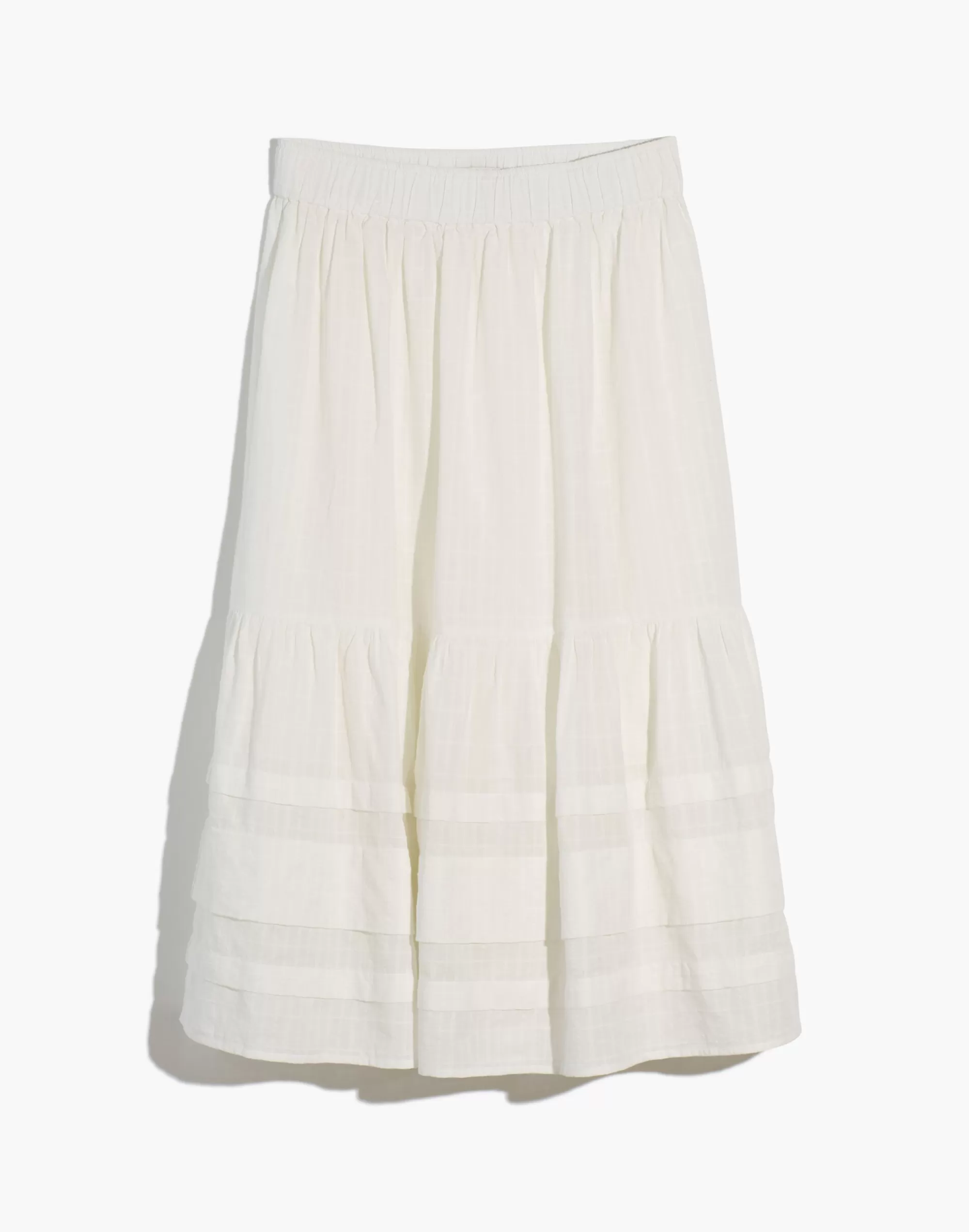 Madewell Skirts>Pintuck Tiered Midi Skirt In Windowpane Pattern Lighthouse