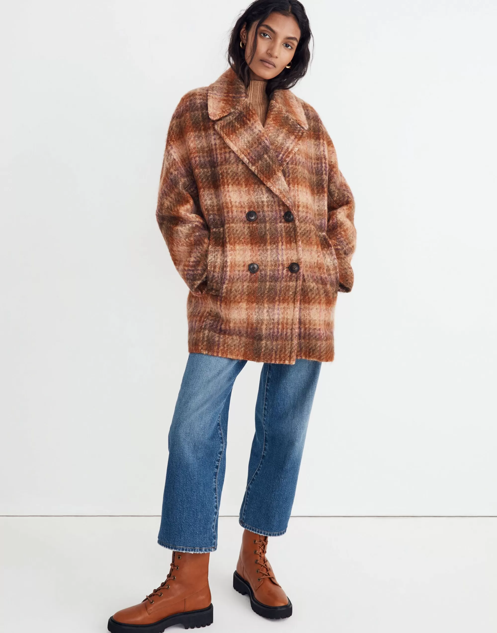 Madewell Jackets>Plaid Carville Oversized Peacoat Monet Brushed Wool Plaid