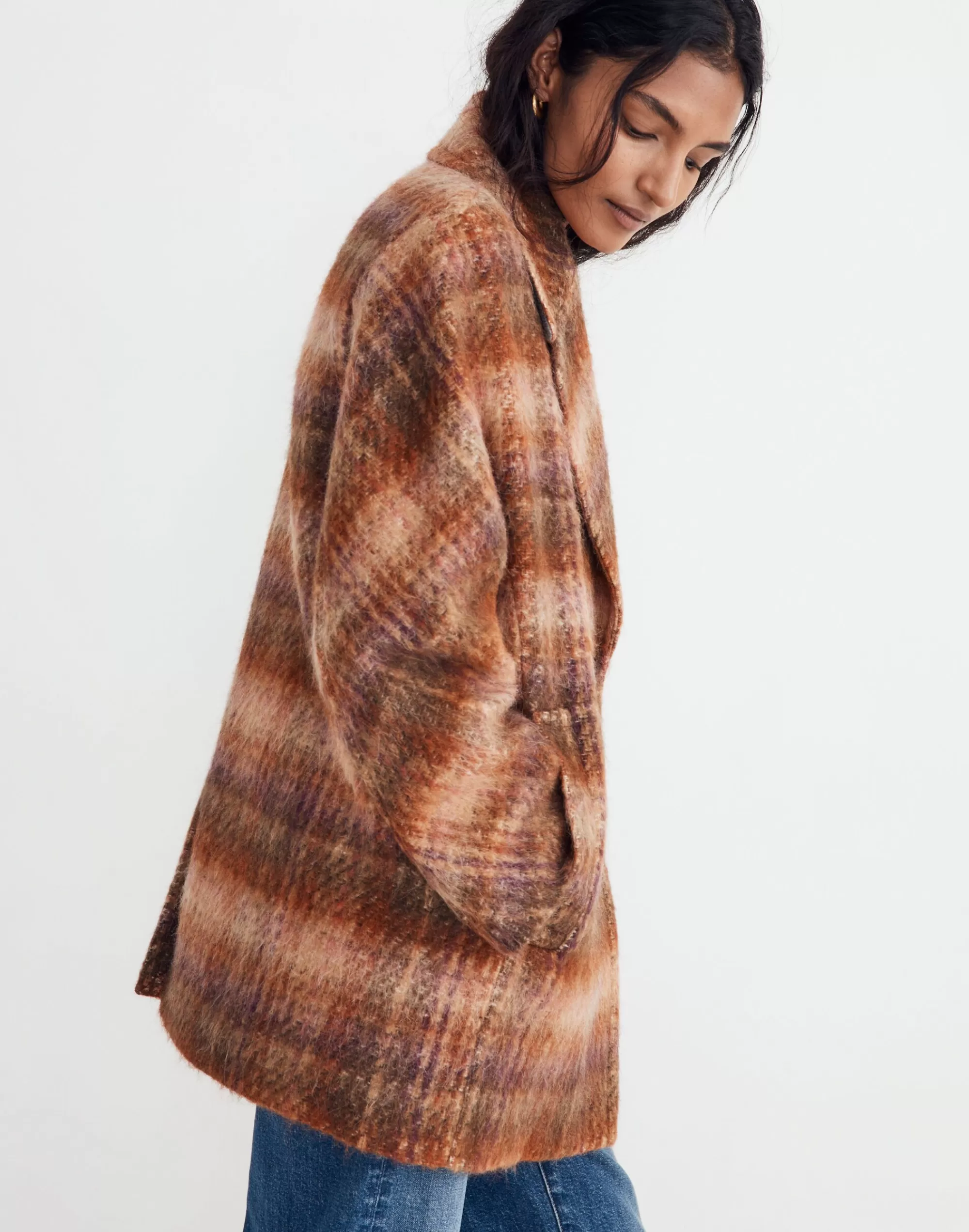 Madewell Jackets>Plaid Carville Oversized Peacoat Monet Brushed Wool Plaid