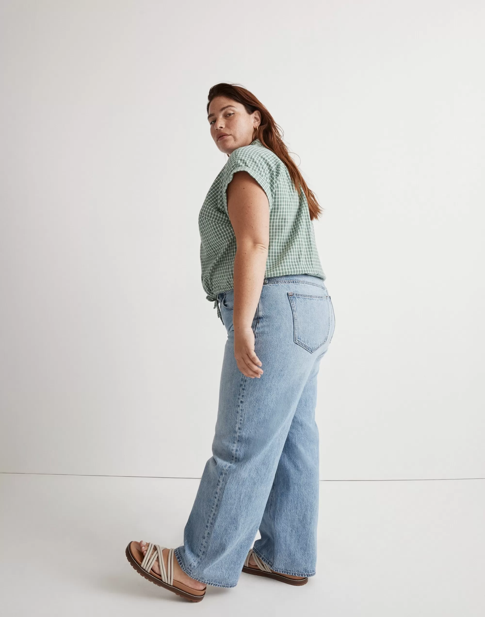 Madewell Tops & Shirts>Plus Button-Up Drawstring Shirt In Yarn-Dyed Plaid Yd Dobby Trellis Green