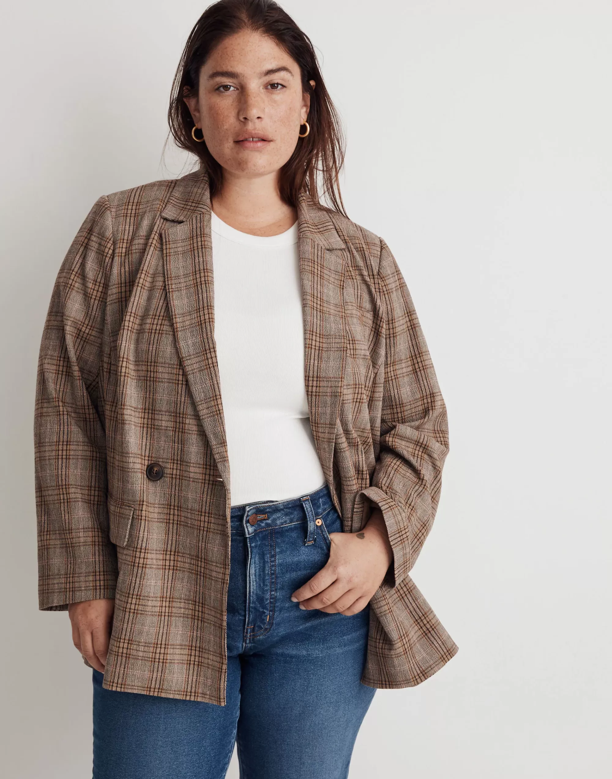 Madewell Blazers>Plus Caldwell Double-Breasted Blazer In Wardlow Plaid Ivan Tartan Plaid