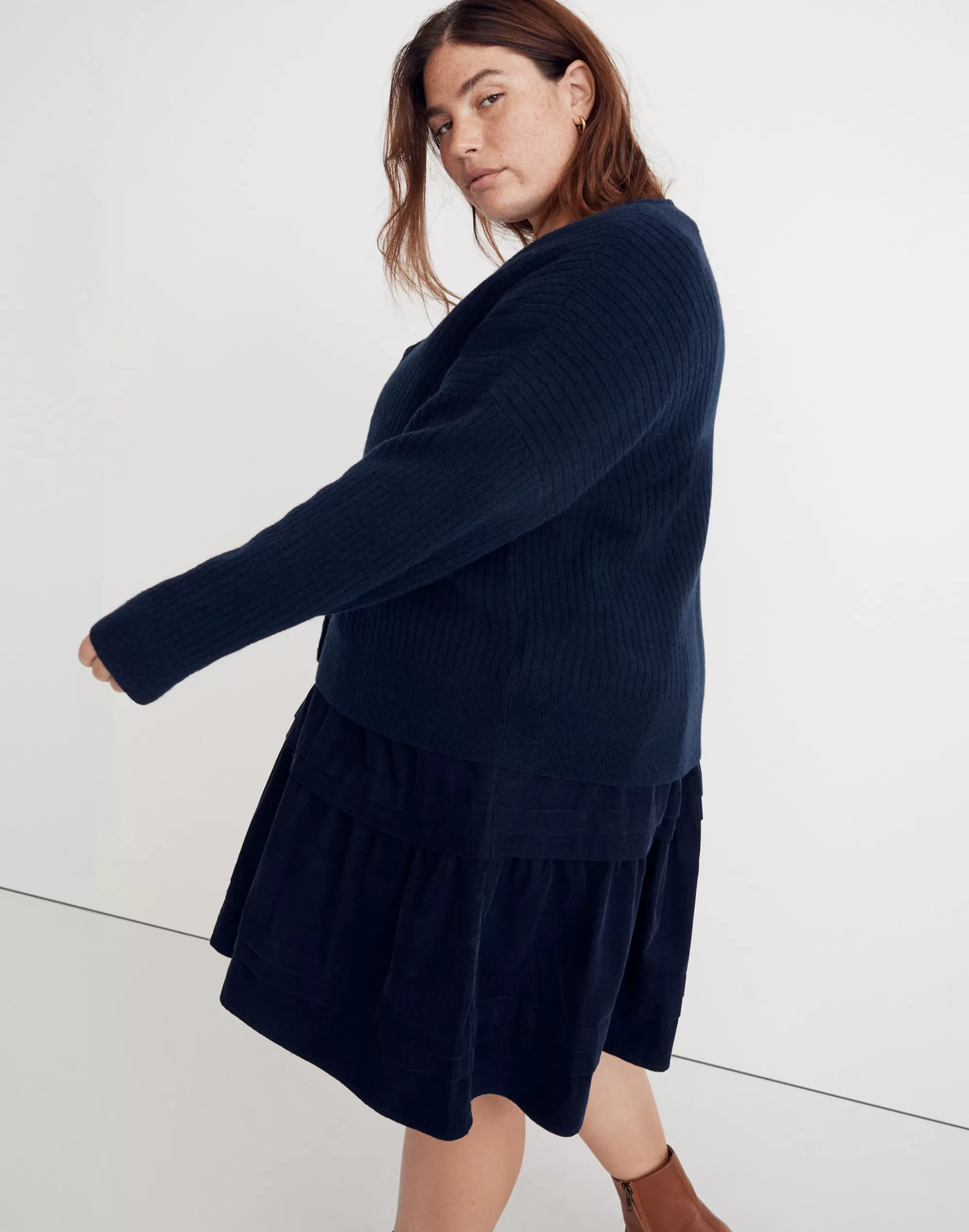 Madewell Sweaters>Plus Cameron Ribbed Cardigan Sweater In Coziest Yarn Deep Indigo