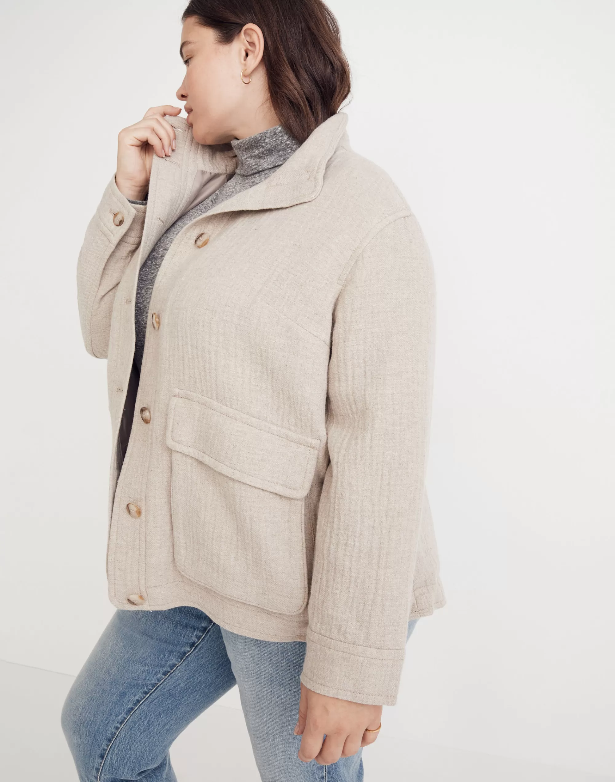 Madewell Jackets>Plus Clairmont Crop Jacket Hthr Natural