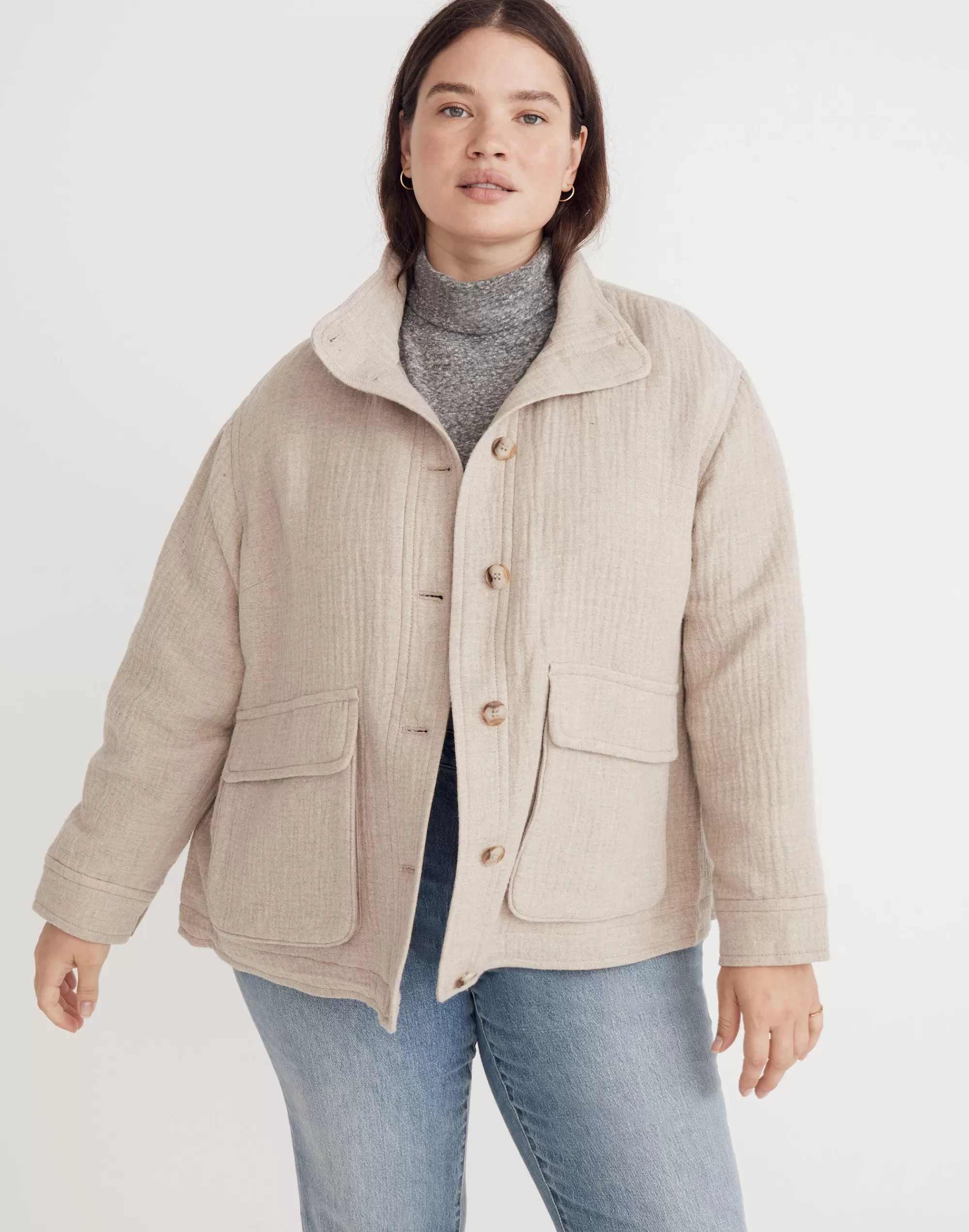 Madewell Jackets>Plus Clairmont Crop Jacket Hthr Natural