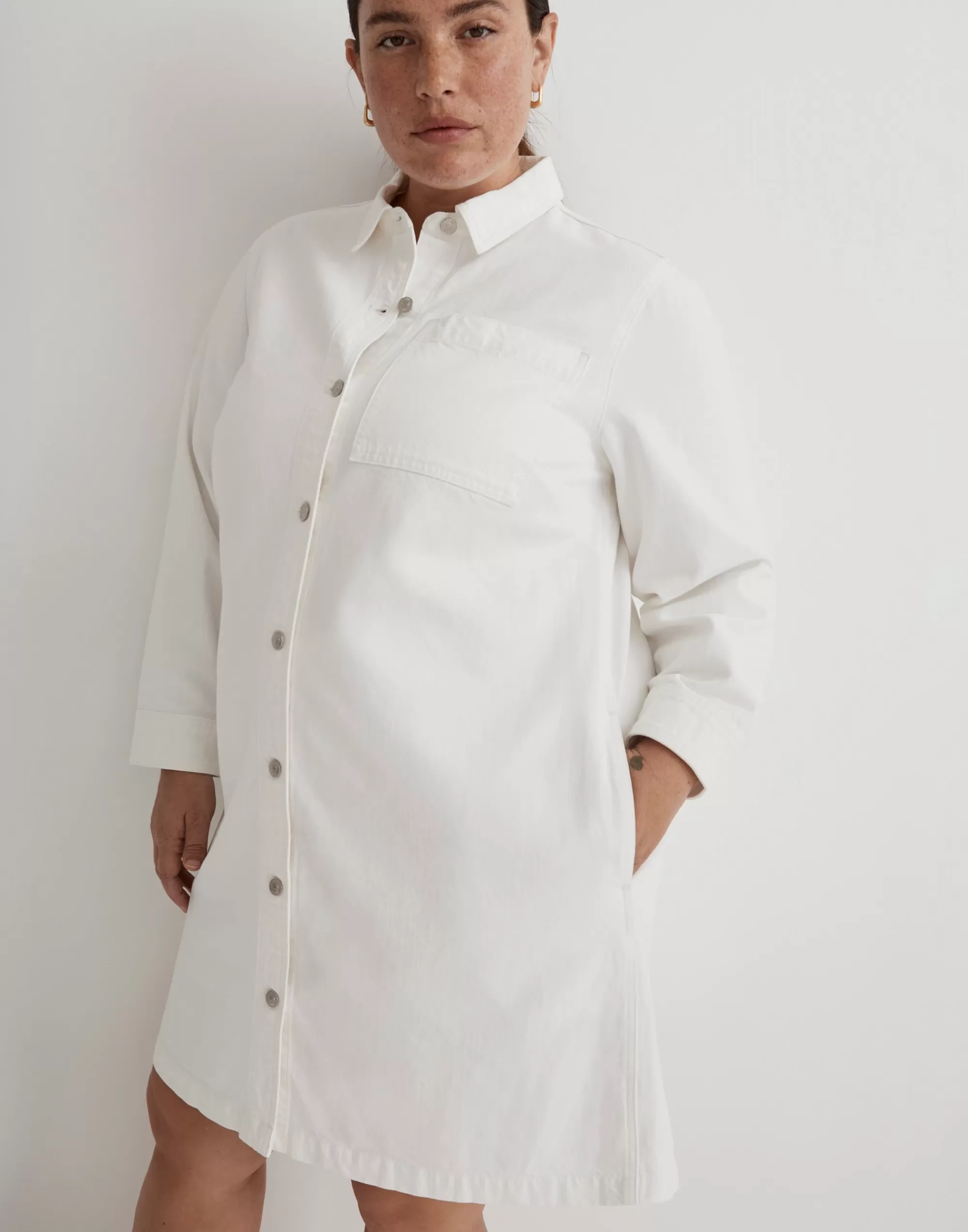 Madewell Dresses>Plus Denim Oversized Shirtdress In Tile White