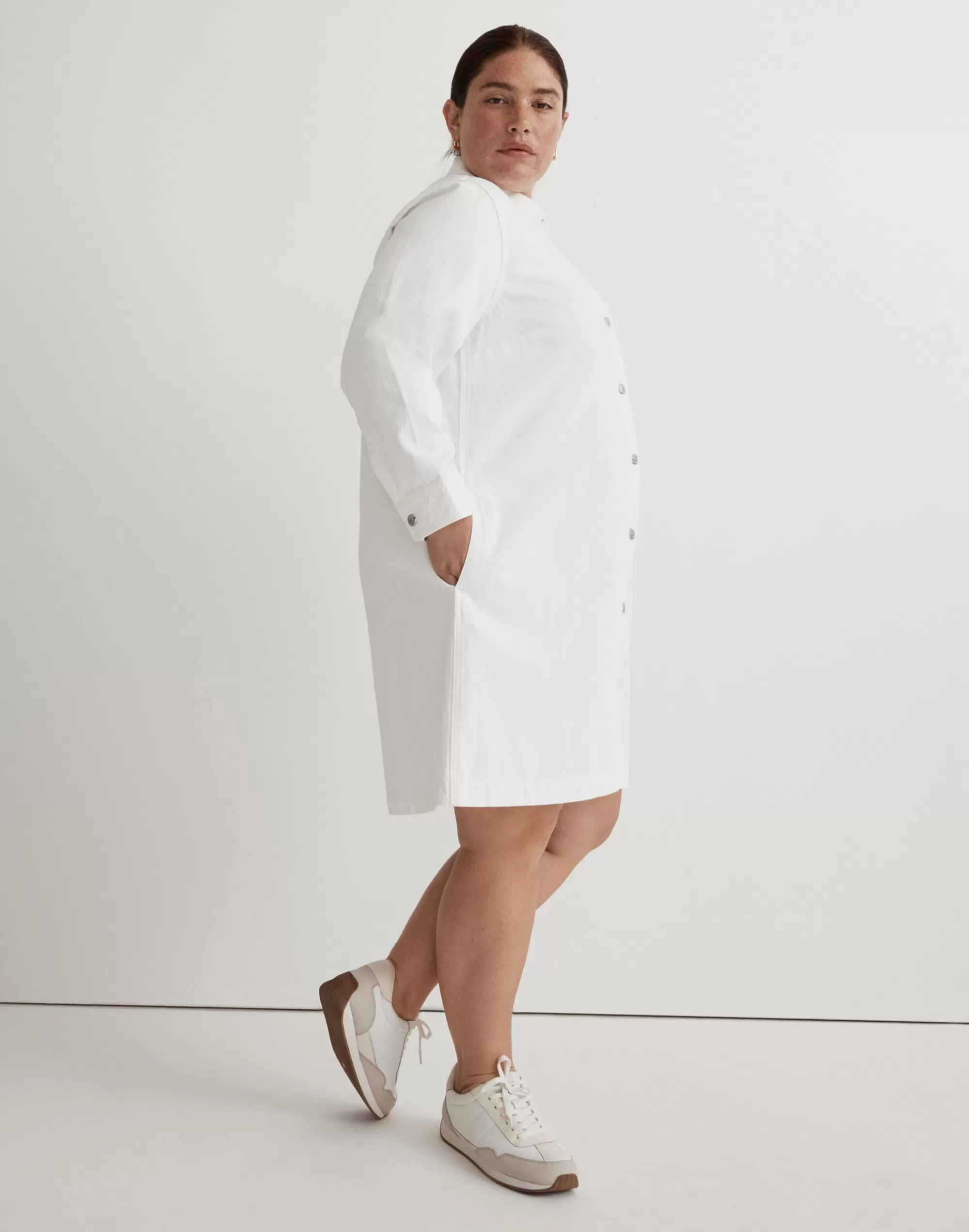 Madewell Dresses>Plus Denim Oversized Shirtdress In Tile White