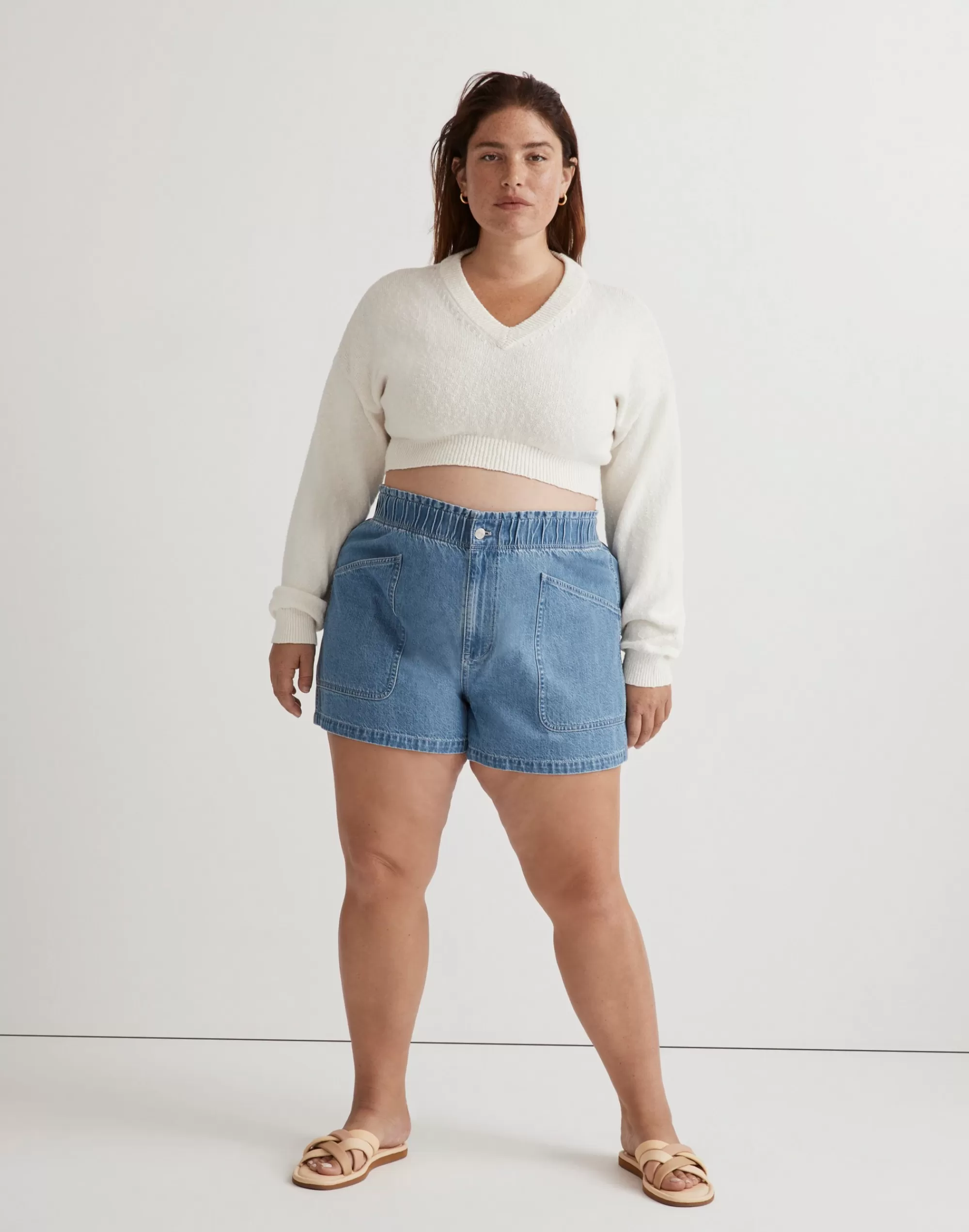 Madewell Relaxed Shorts>Plus Denim Pull-On Paperbag Utility Shorts In Arcwood Wash