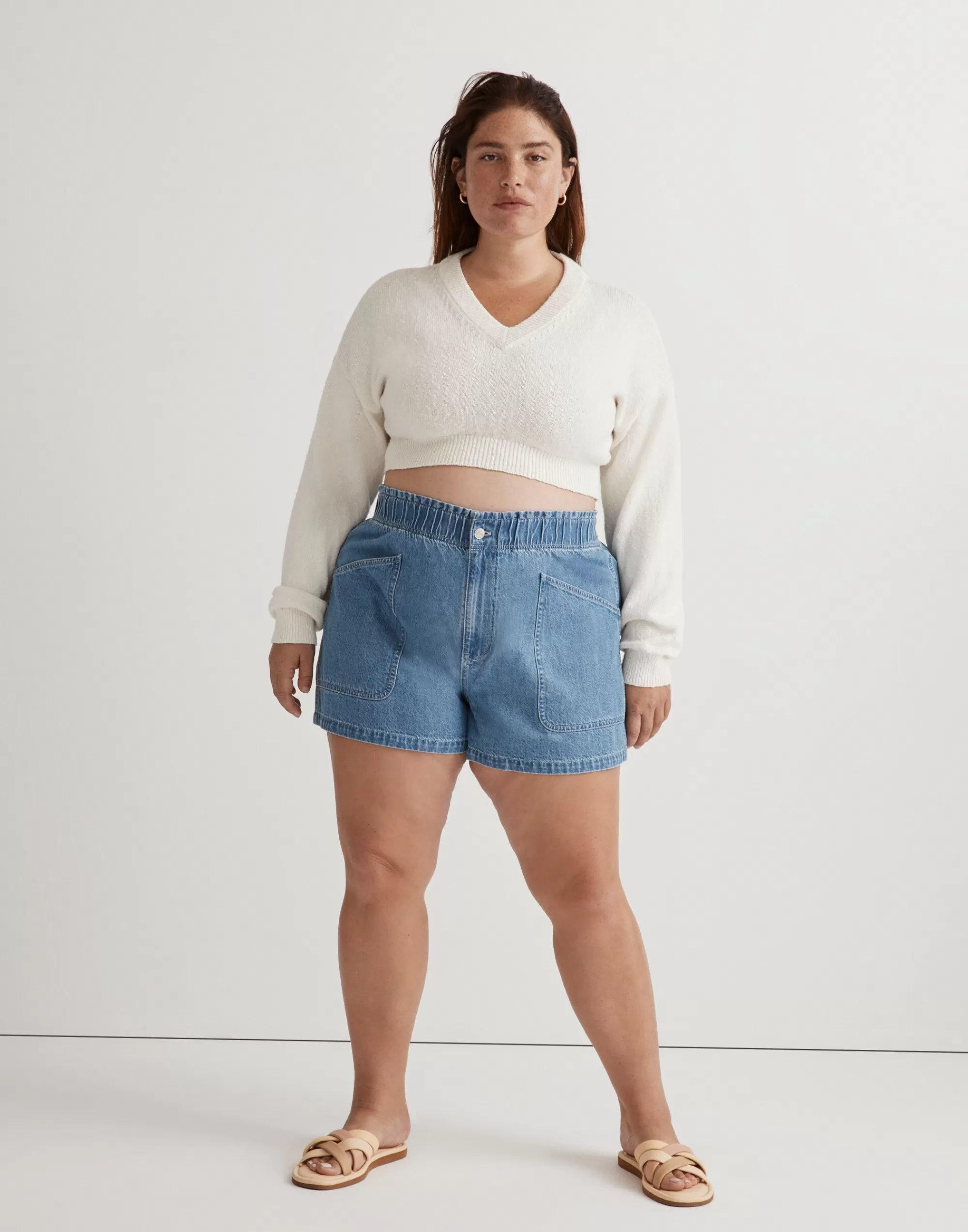 Madewell Shorts>Plus Denim Pull-On Paperbag Utility Shorts In Arcwood Wash