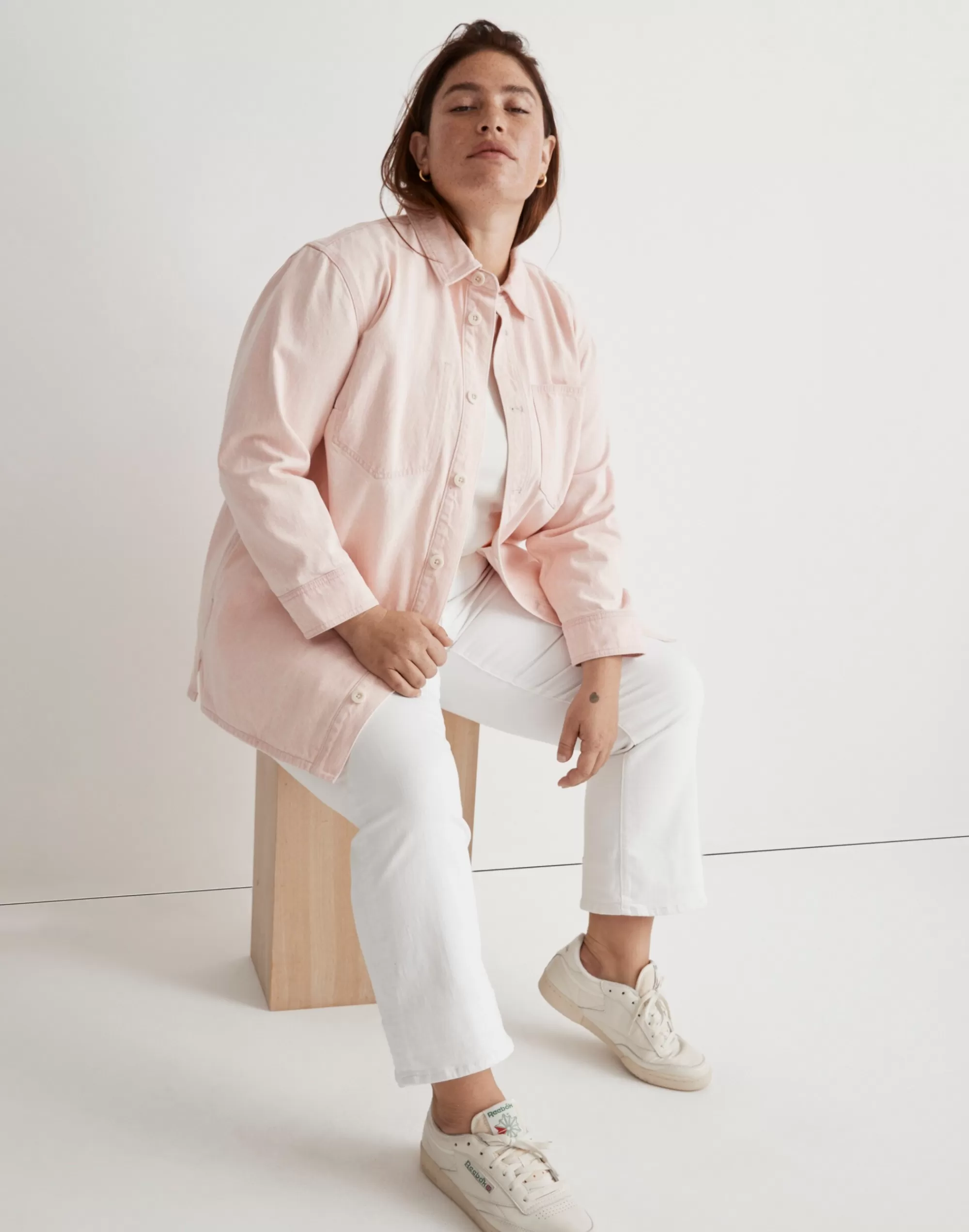 Madewell Jackets>Plus Denim Shirt-Jacket: Botanical Yarn-Dye Edition Light Pink Wash