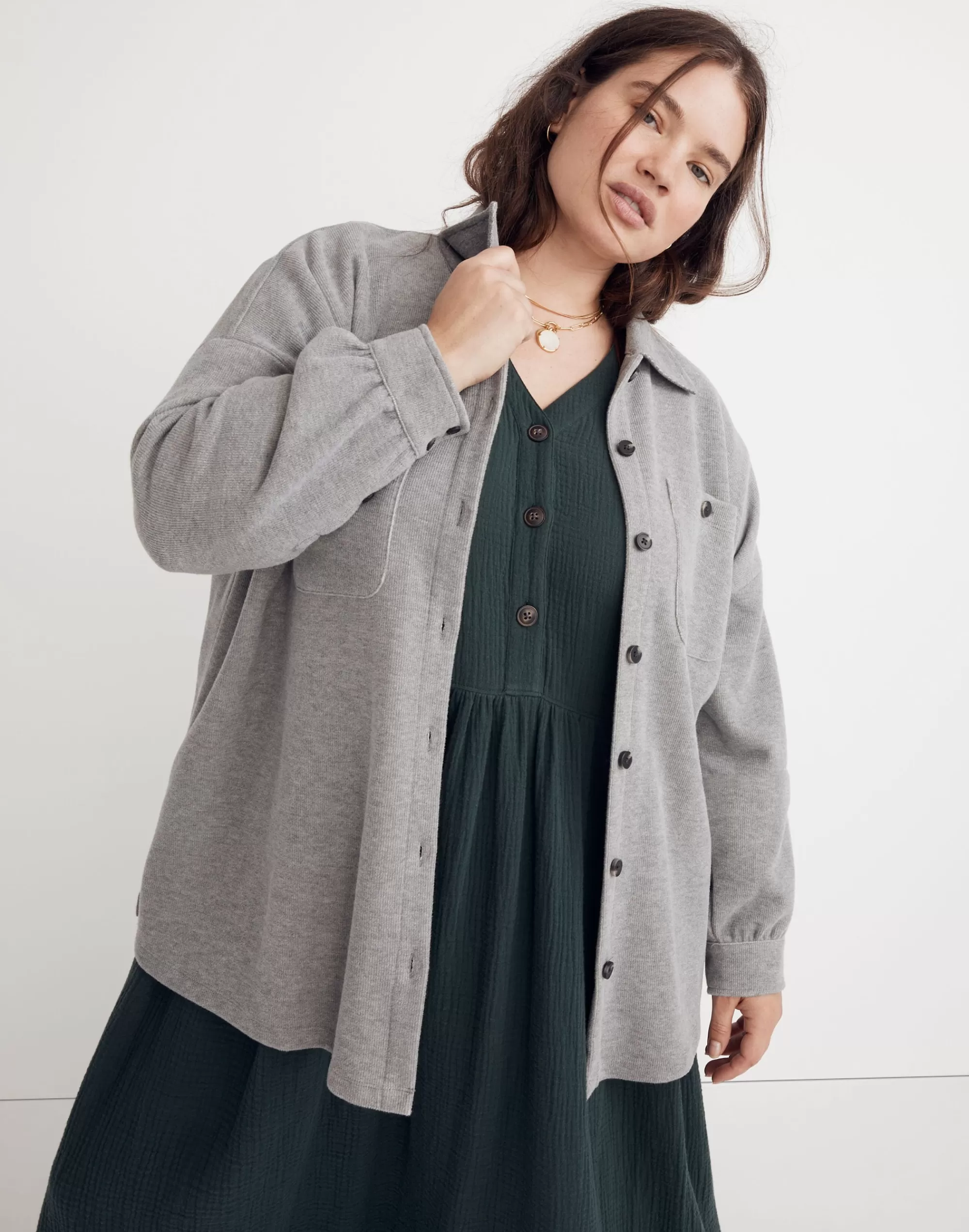 Madewell Tees>Plus Double-Faced Shirt-Jacket Medium Grey