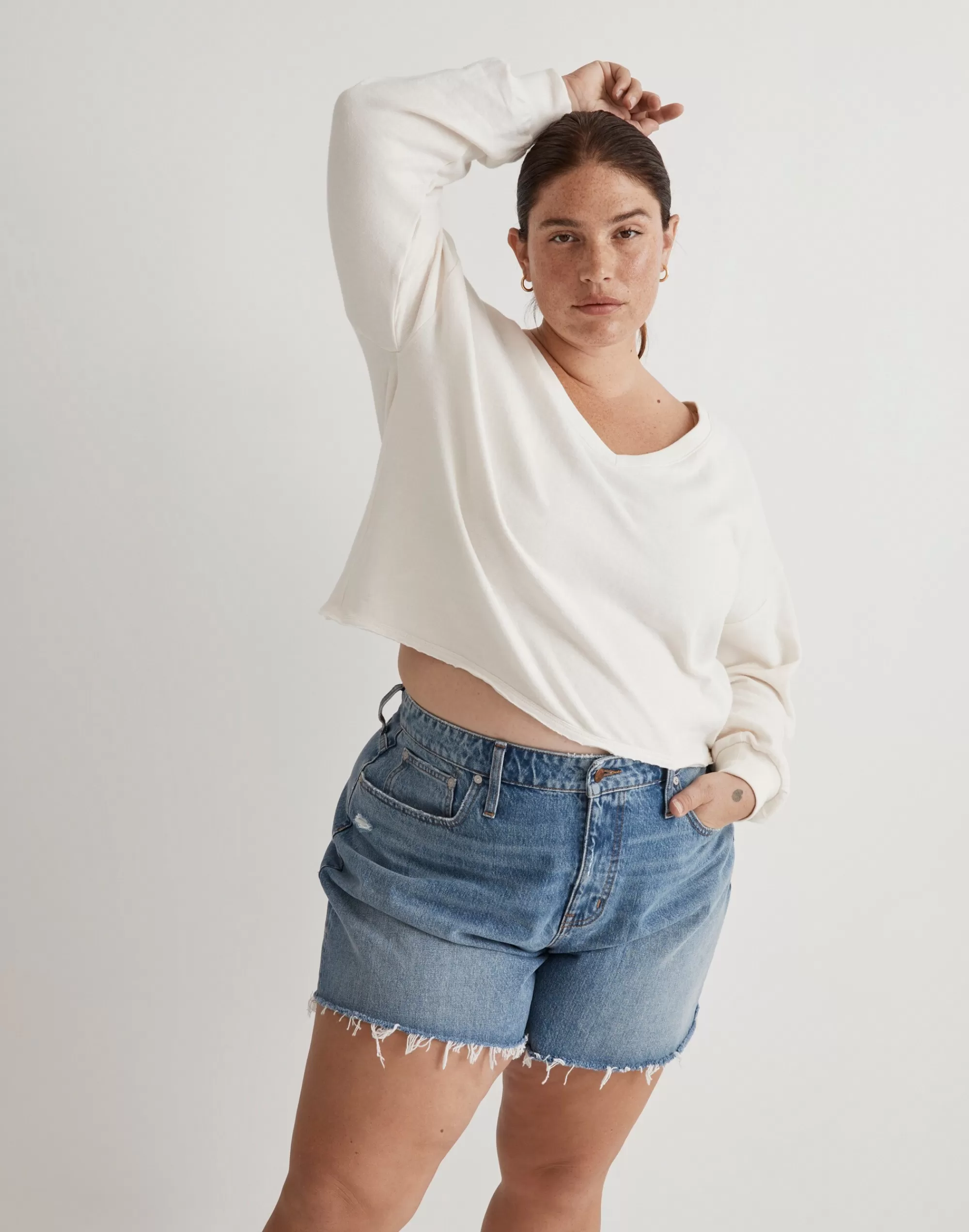 Madewell Tees>Plus Double-Faced V-Neck Long-Sleeve Tee Lighthouse