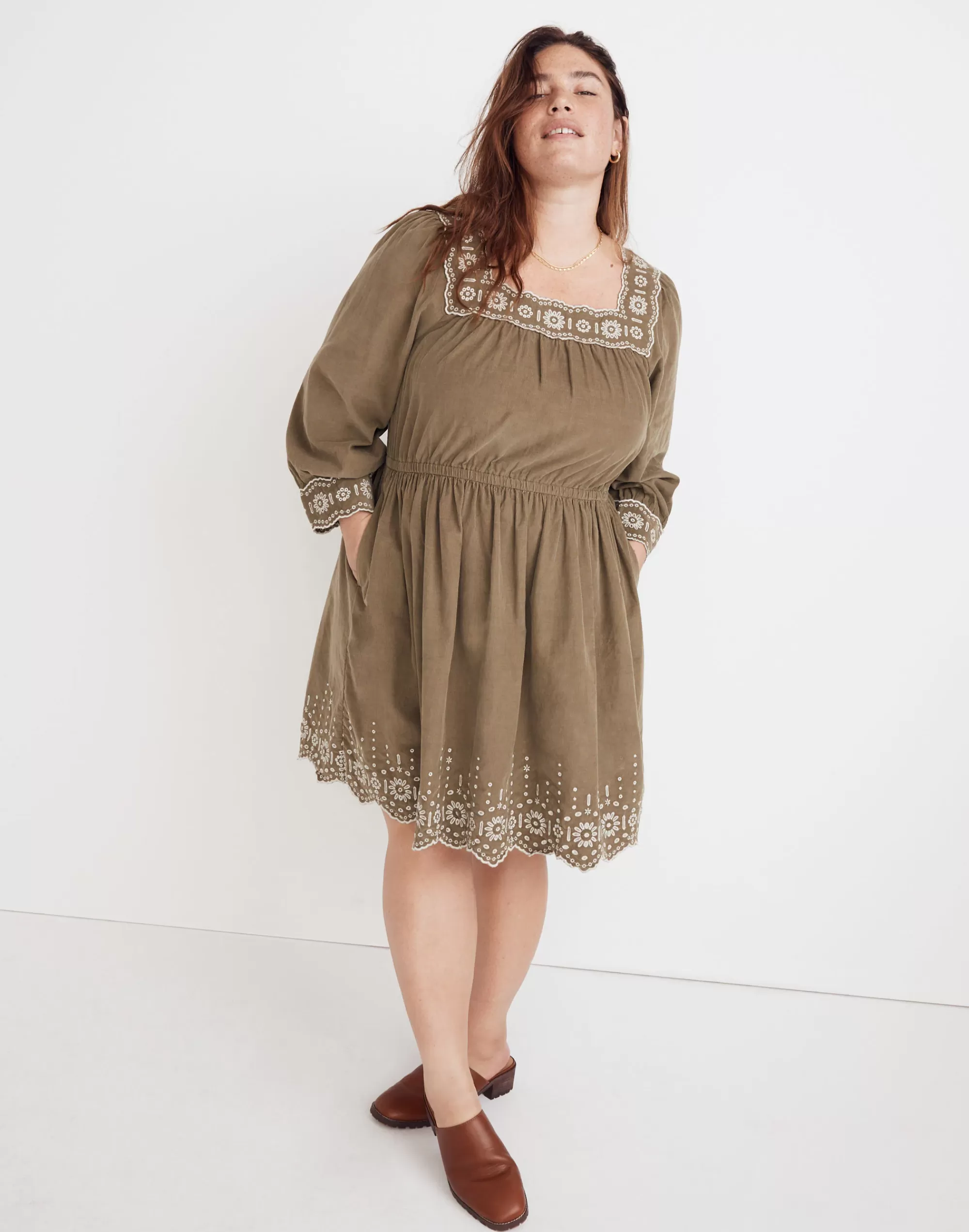 Madewell Dresses>Plus Embroidered Corduroy Square-Neck Mini Dress Distant Surplus