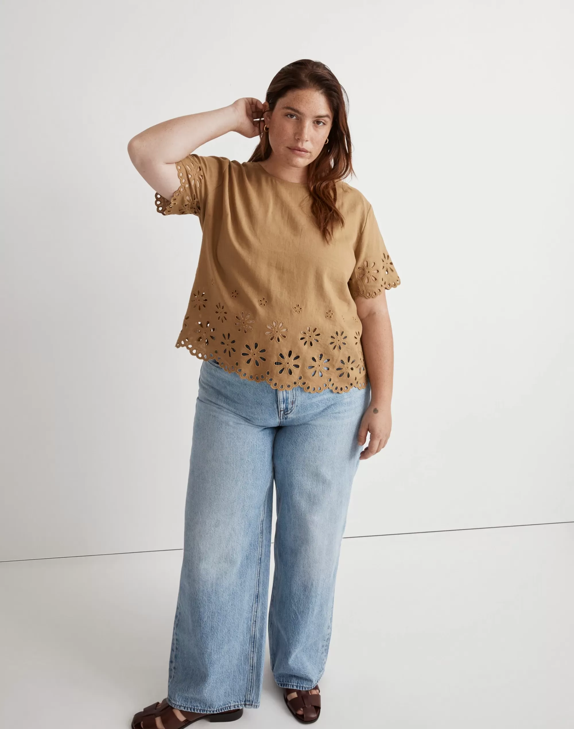 Madewell Tops & Shirts>Plus Floral Eyelet Crop Top Olive Surplus