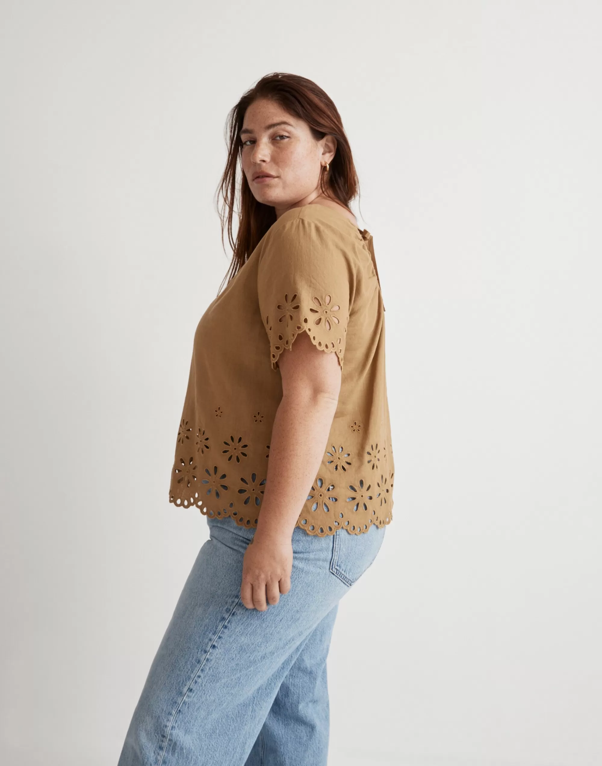 Madewell Tops & Shirts>Plus Floral Eyelet Crop Top Olive Surplus