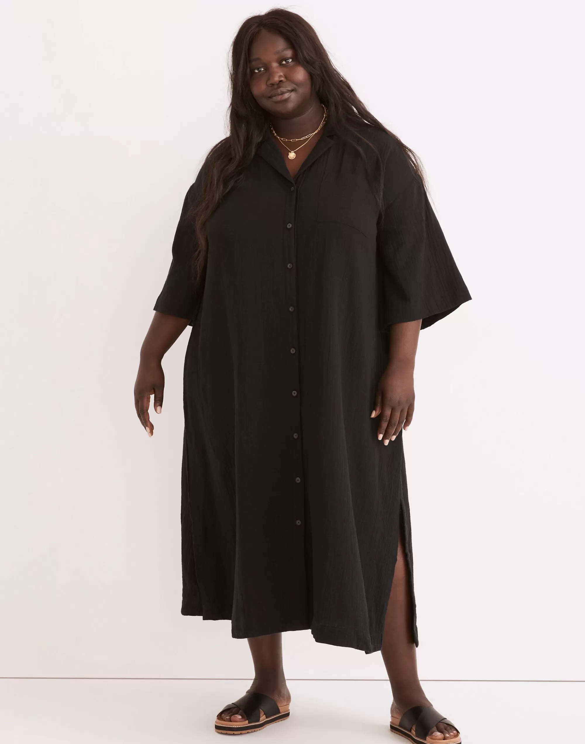 Madewell Swim>Plus Lightestspun Cover-Up Maxi Shirtdress True Black